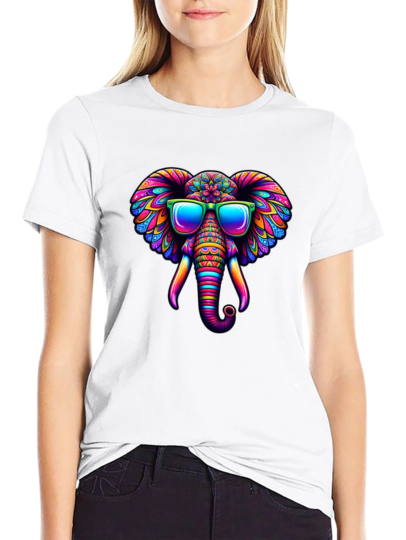 Black Cool Elephant T-Shirt: Colorful Design view 9
