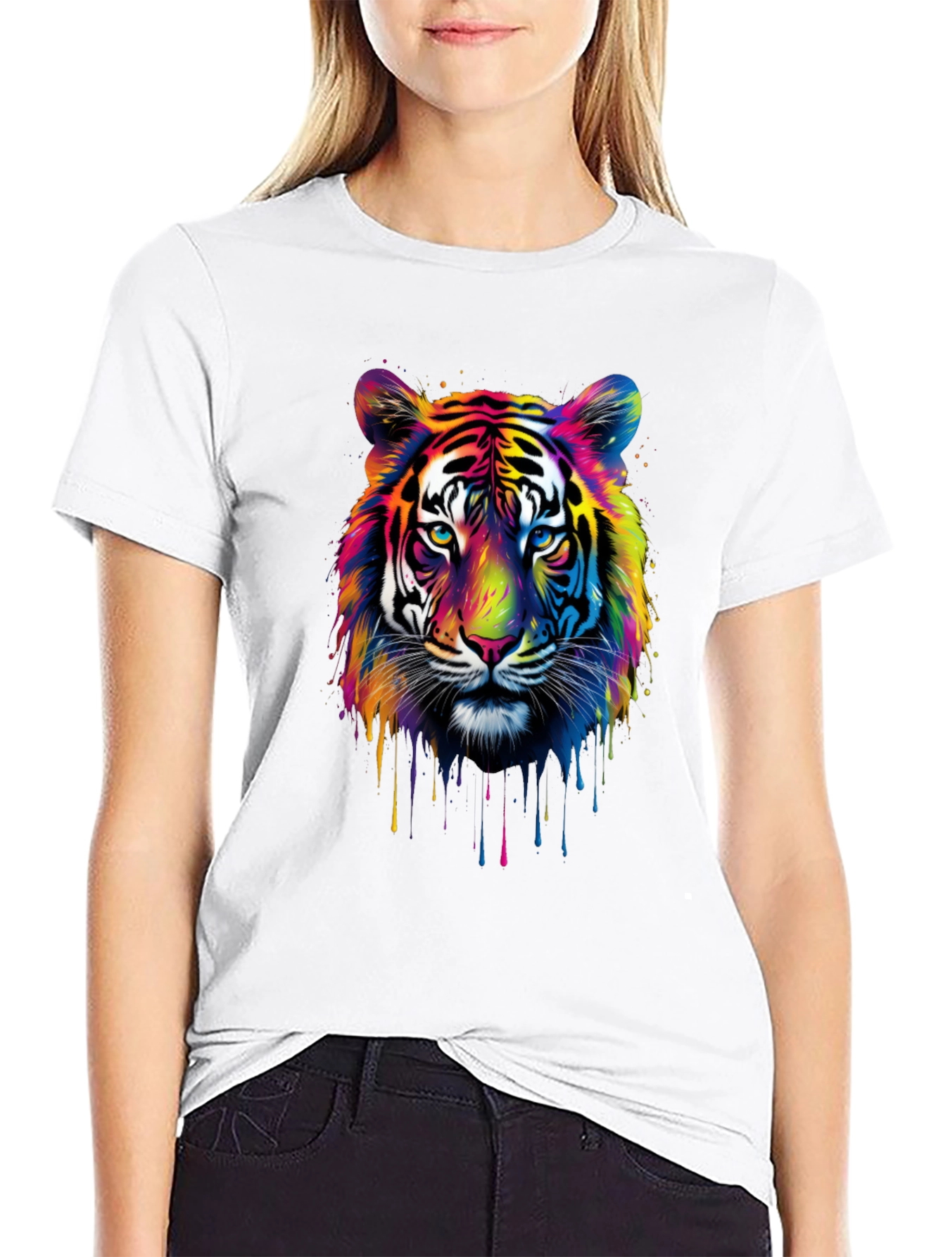 Black Colorful Tiger Graphic T-Shirt view 9