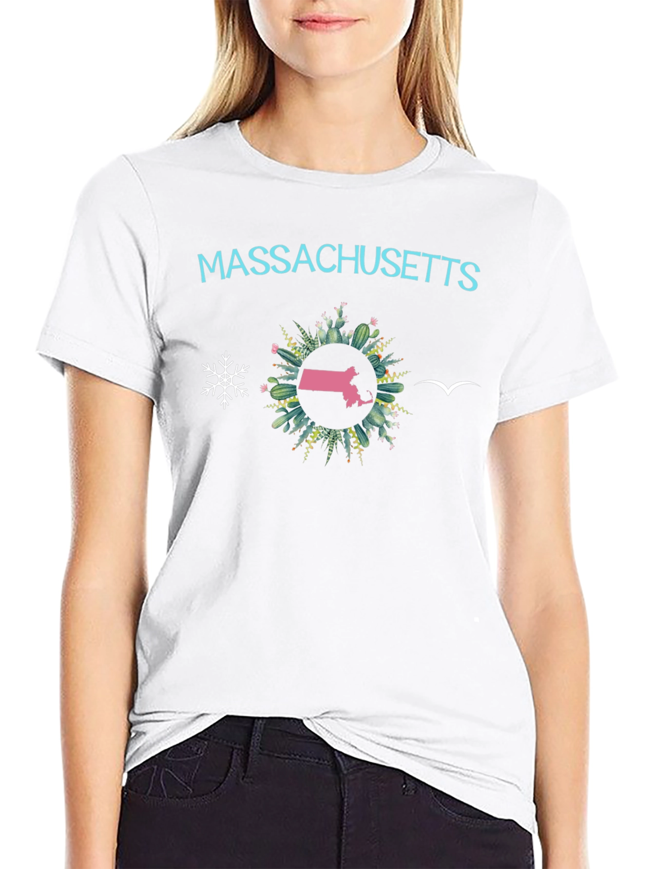 Black Massachusetts Graphic Tee - Cactus & State Pride! view 9