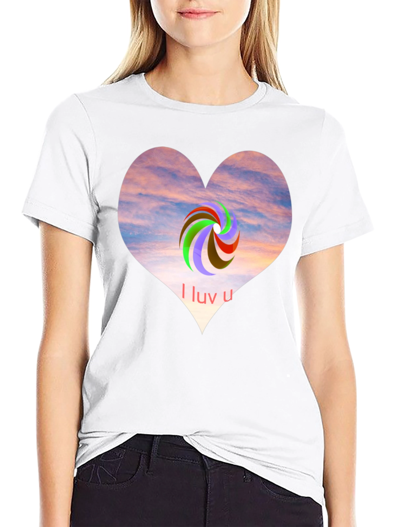 Black I Luv U Heart Graphic Tee - Casual Style view 9