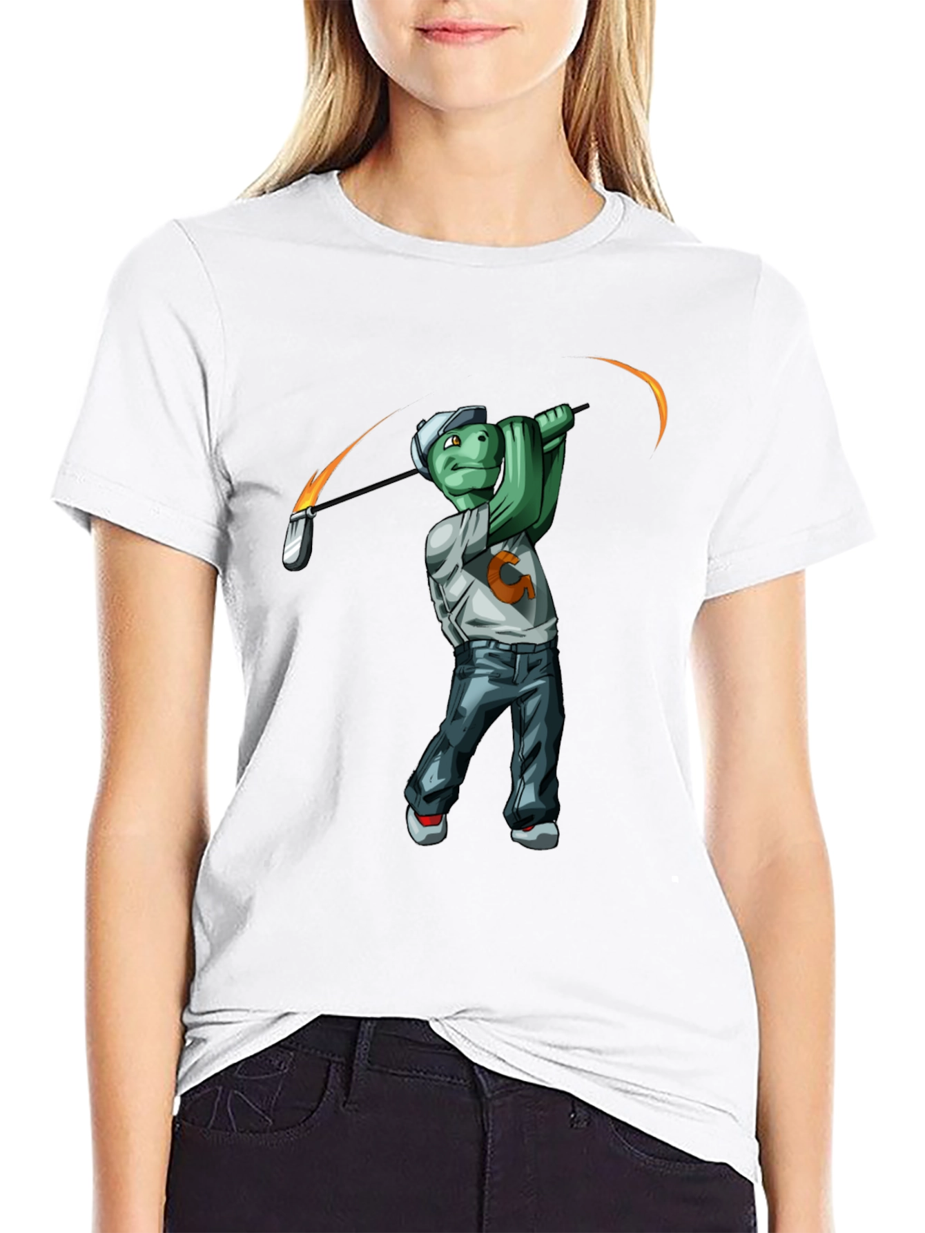 Black Golfing Turtle Graphic T-Shirt - Funny Tee view 9
