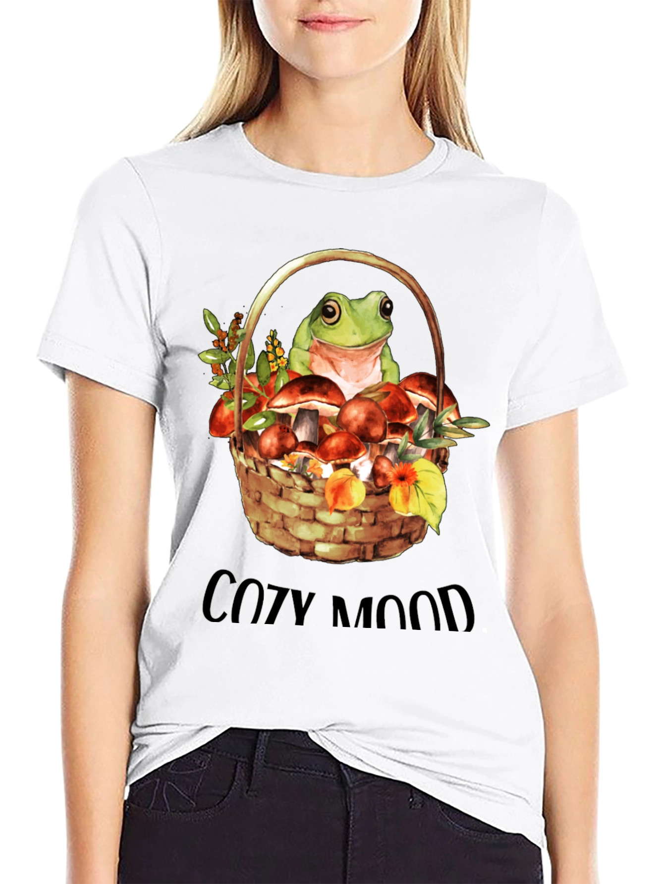 Cozy Mood Frog & Mushroom Basket Graphic Tee - 9