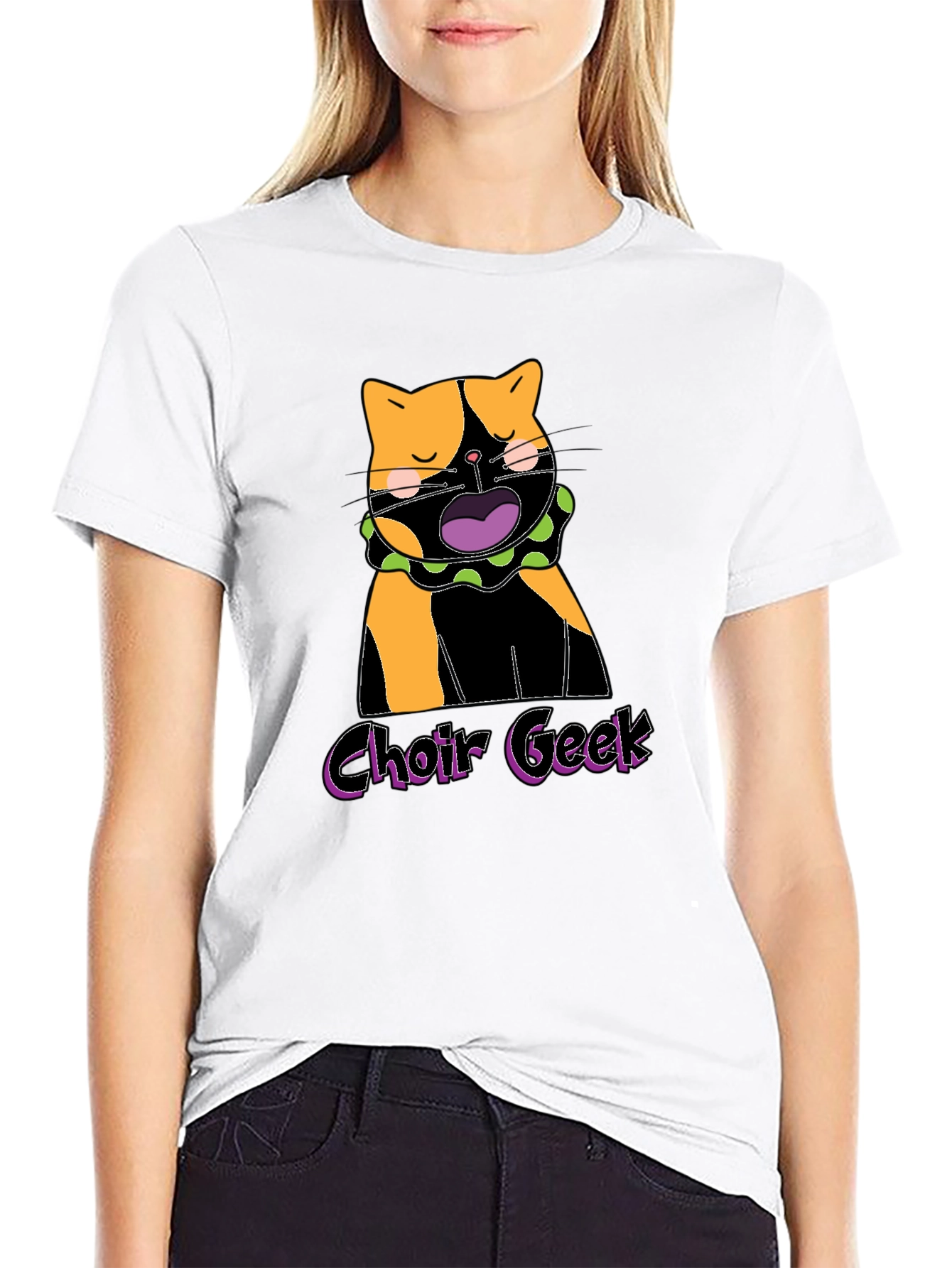 Black Choir Geek Cat Graphic Tee - Black Cotton T-Shirt view 9