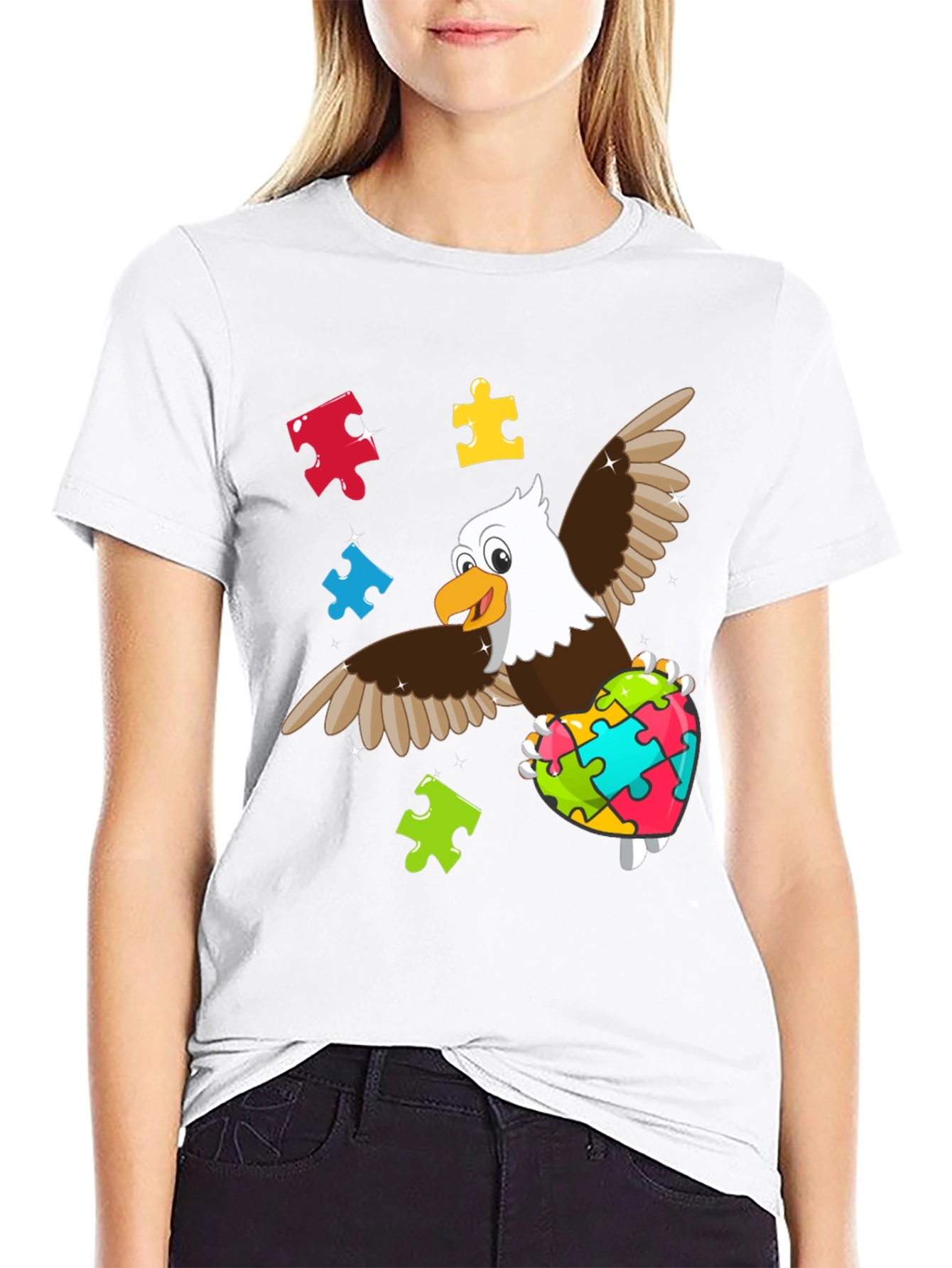 Black Autism Awareness Eagle T-Shirt view 9
