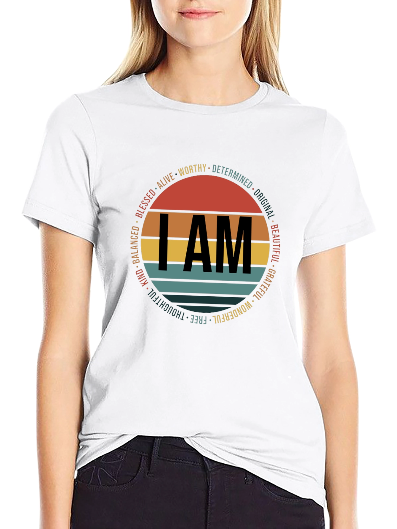 Black I AM Graphic Print Crew Neck T-Shirt view 9