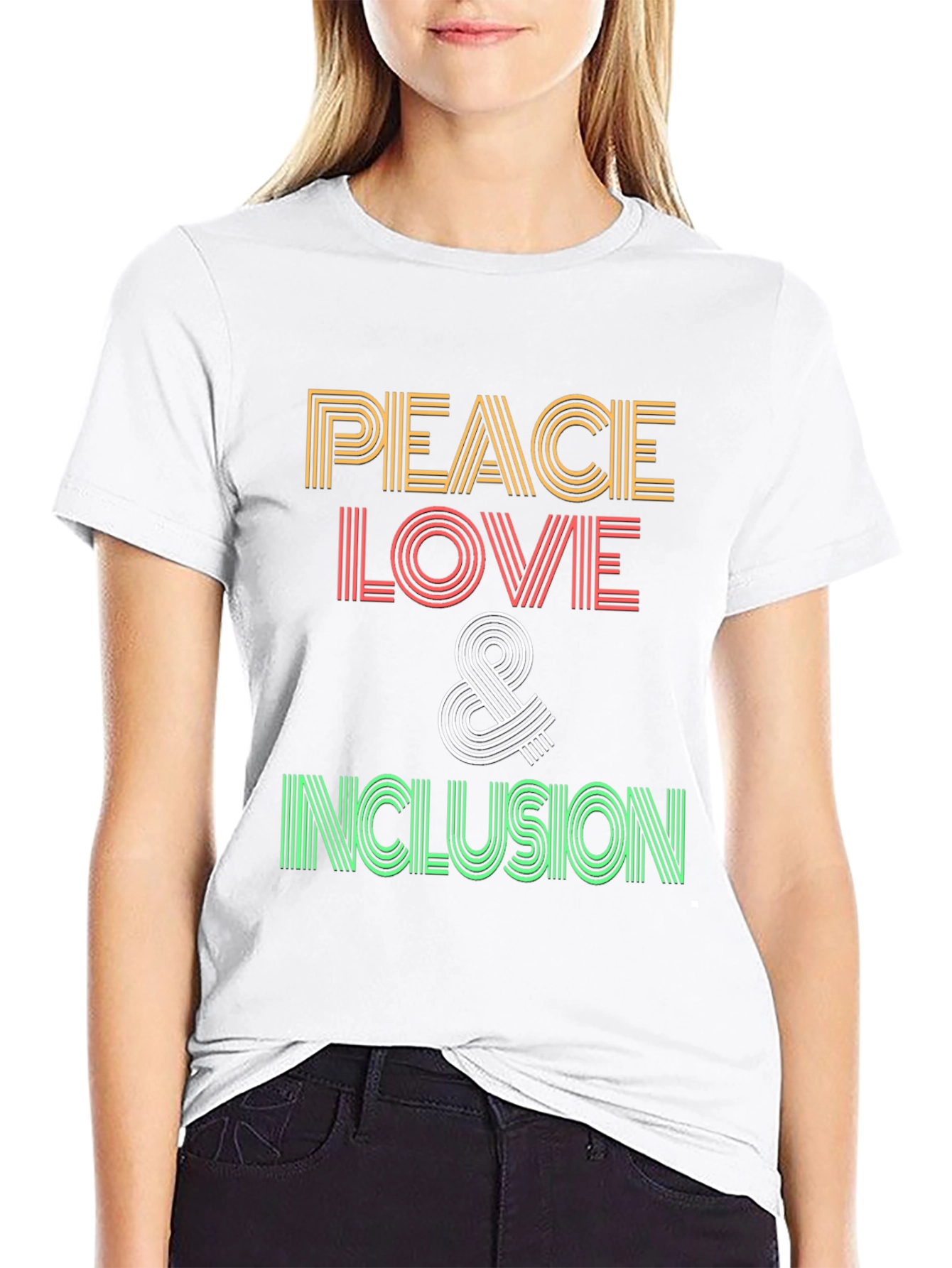 Black Peace Love and Inclusion Graphic T-Shirt view 9