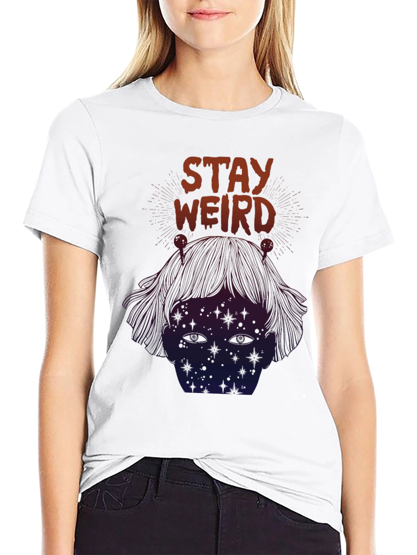 Black Stay Weird Graphic Tee - Black Short Sleeve Unisex T-Shirt view 9