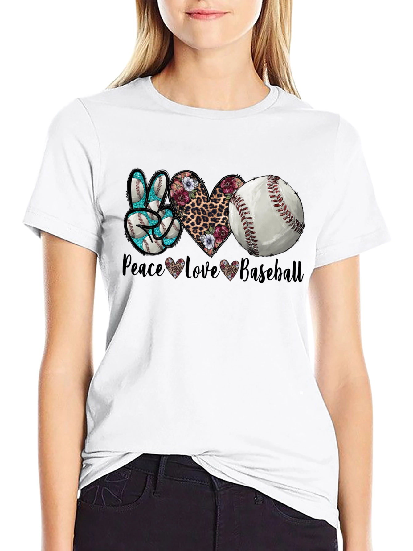Black Peace Love Baseball Graphic T-Shirt view 9