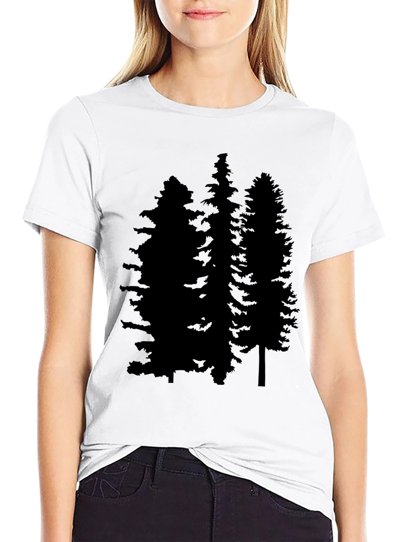 Black Men's Black T-Shirt with Pine Tree Graphic view 9