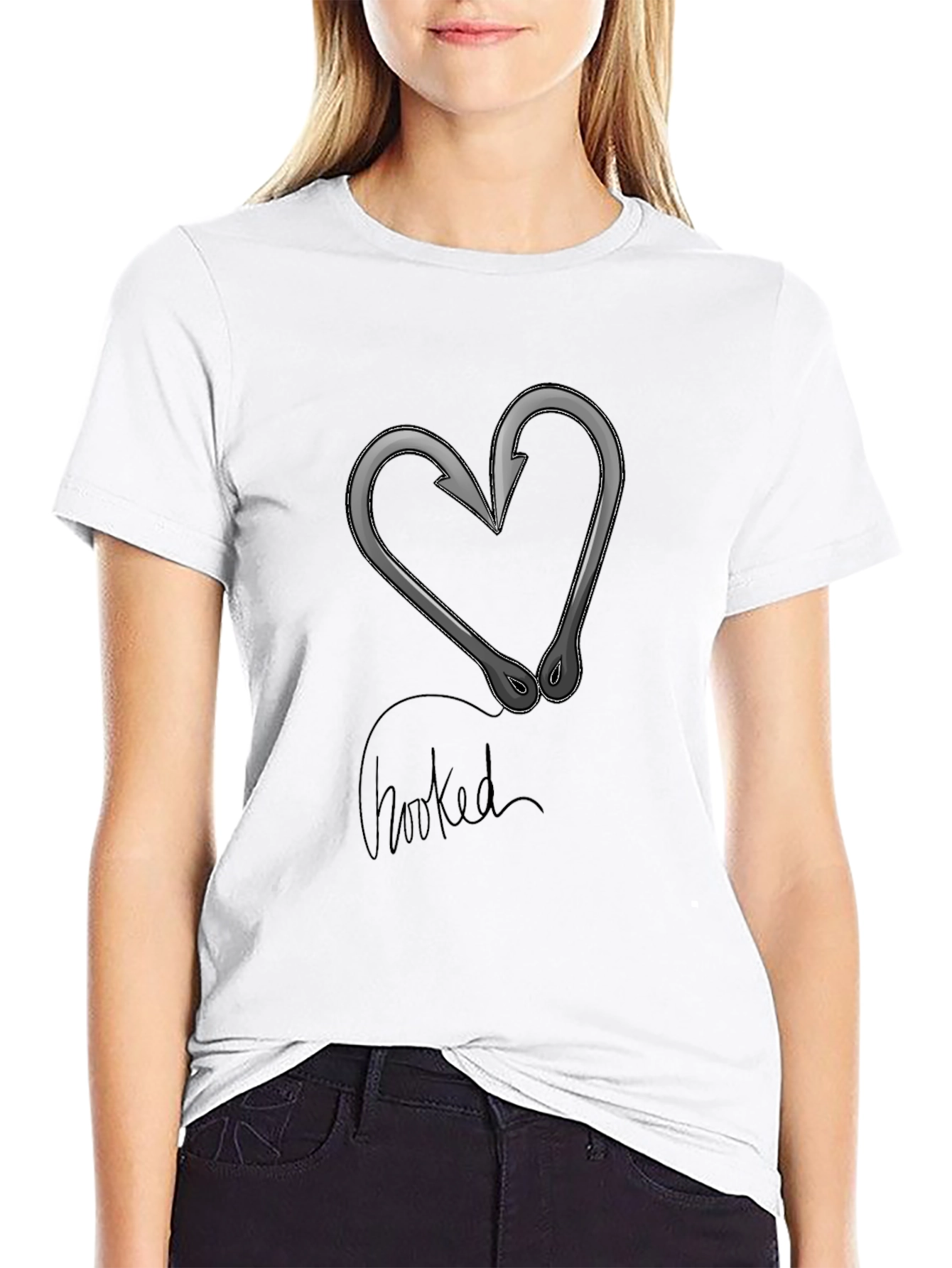 Black Hooked Heart Graphic T-Shirt - Black Cotton Tee view 9