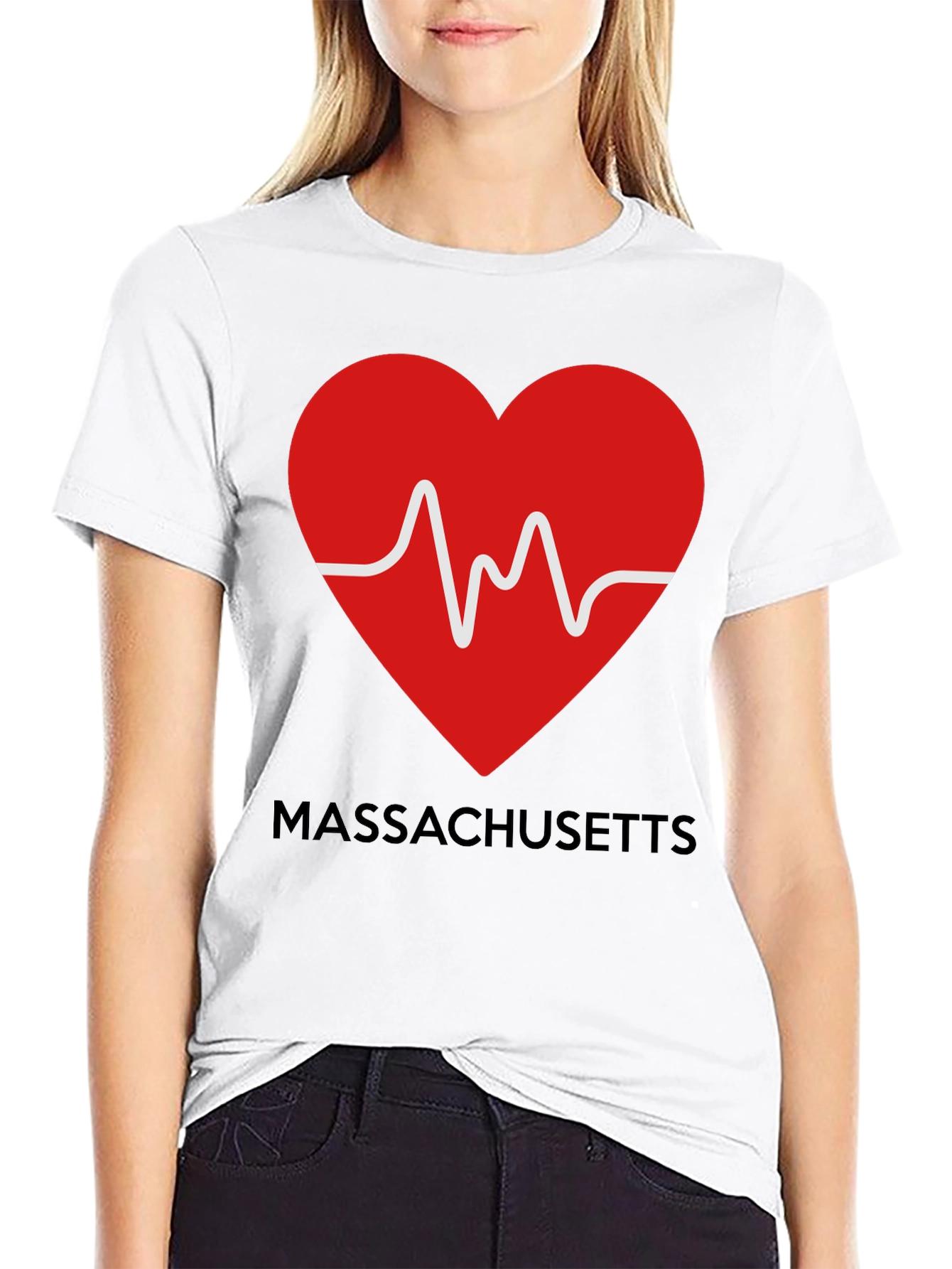 Black Massachusetts Love Heartbeat Black T-Shirt view 9