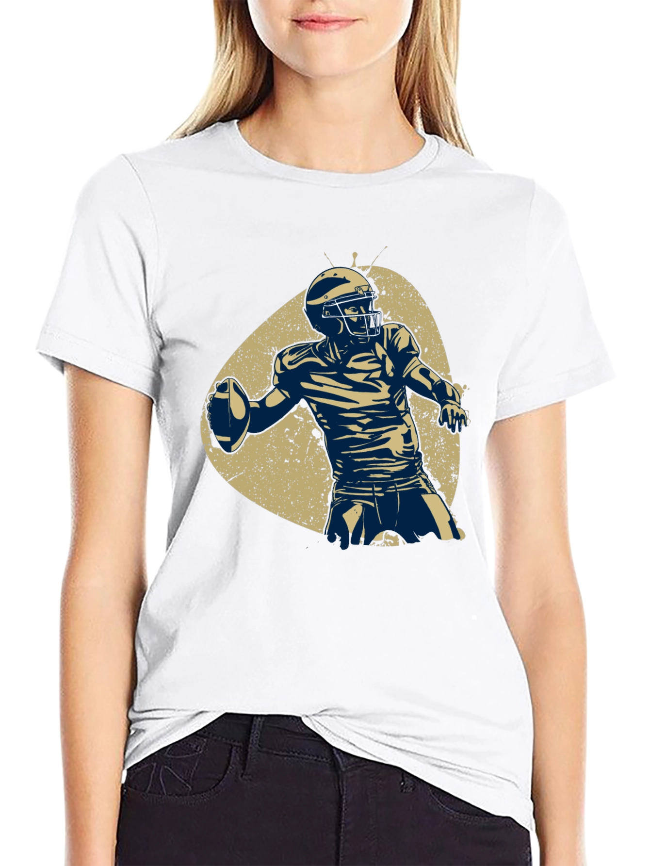 Black Football Player Graphic Tee - Black Cotton T-Shirt view 9