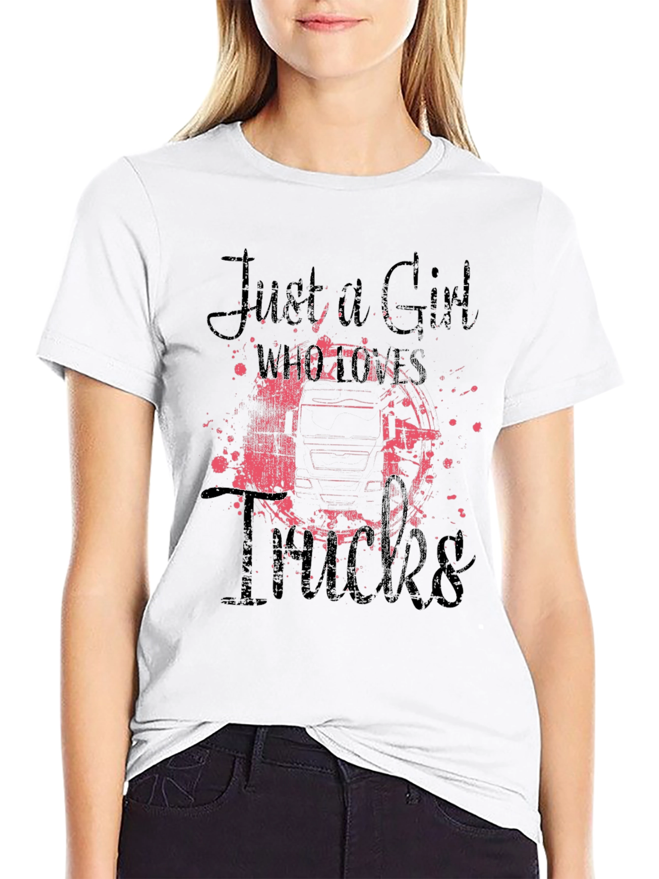 Black Just A Girl Who Loves Trucks Graphic Tee view 9