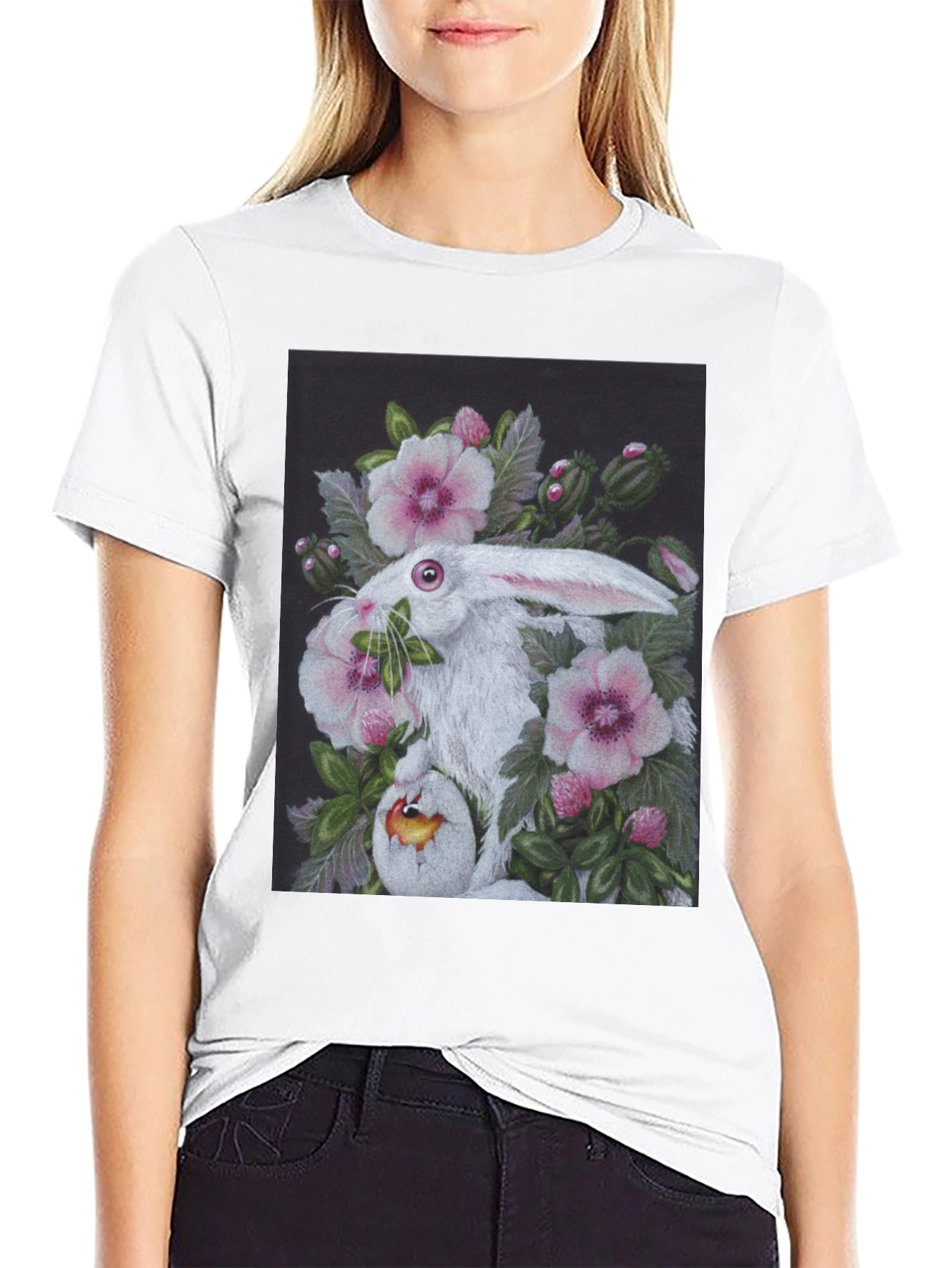 Black Floral Rabbit T-Shirt - Unique Easter Design view 9