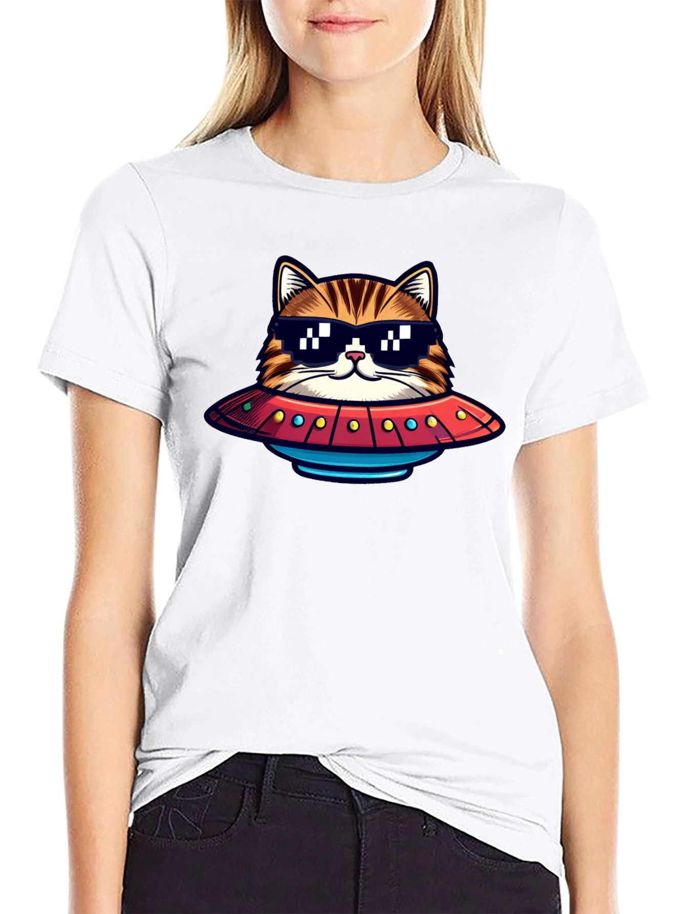Black Cool Cat UFO Graphic T-Shirt view 9