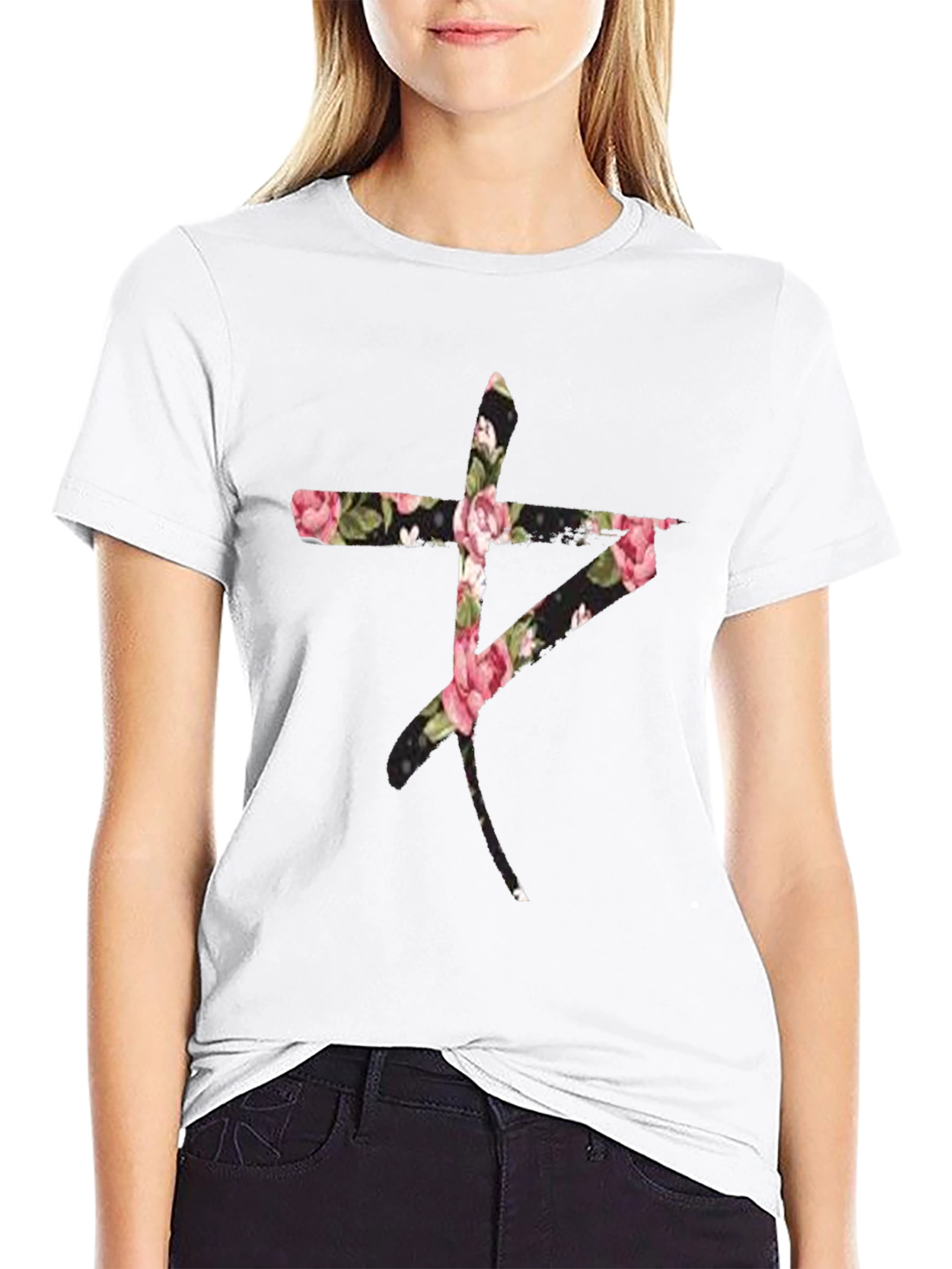 Black Floral Symbol Black T-Shirt view 9