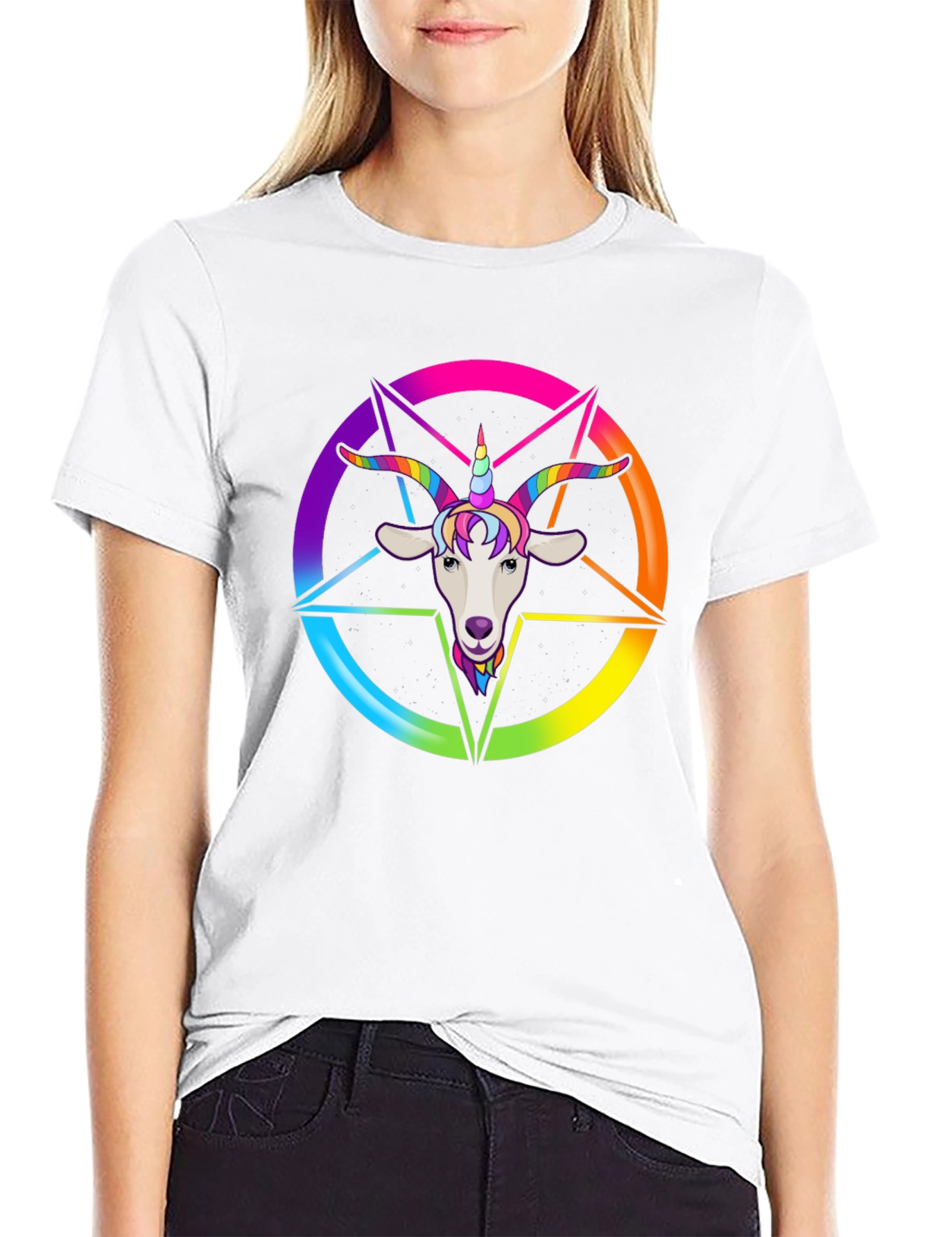 Black Rainbow Goat Unicorn Graphic Tee - Men's Black T-Shirt view 9