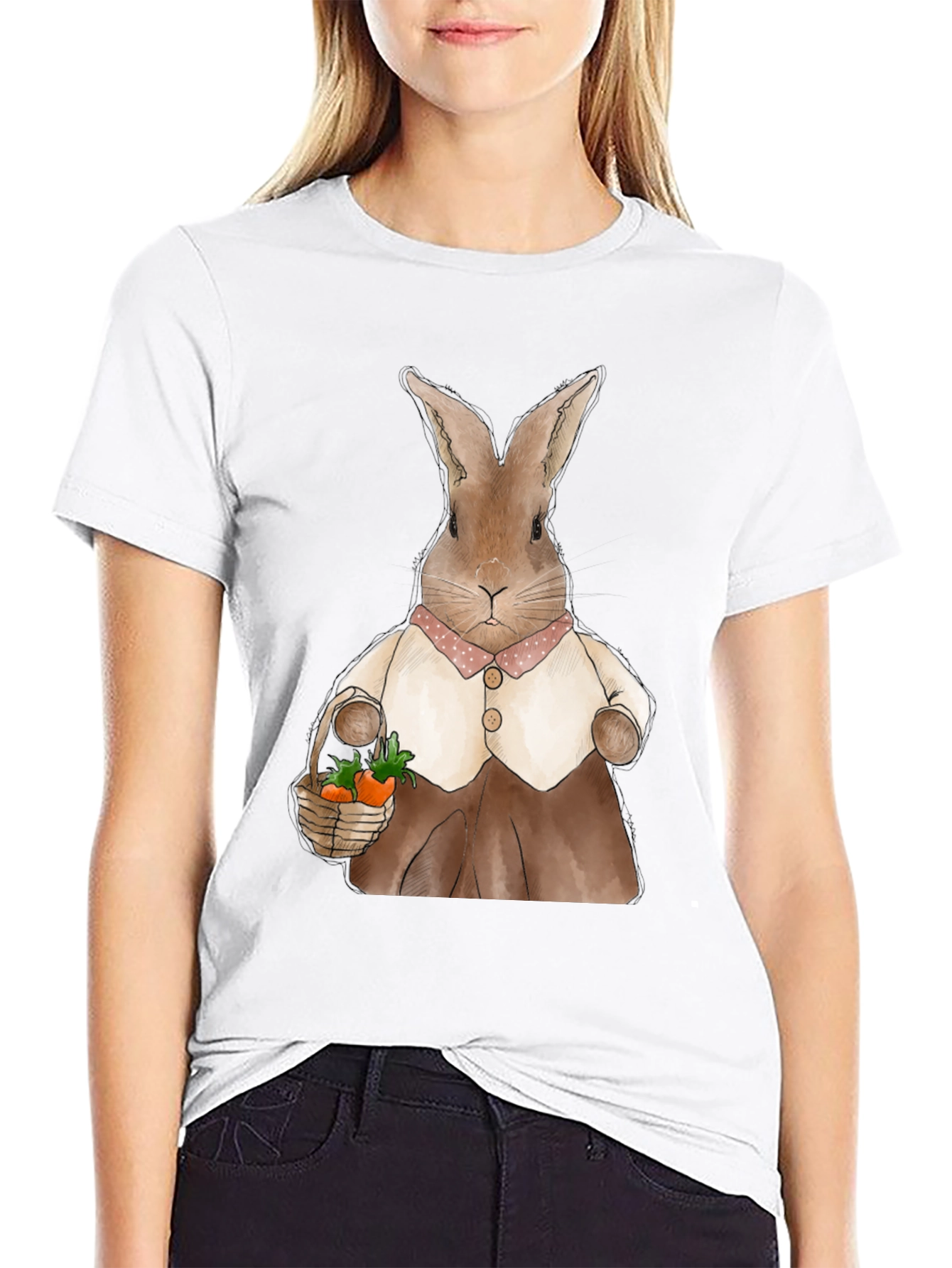 Black Cute Bunny Carrot Basket Graphic T-Shirt view 9