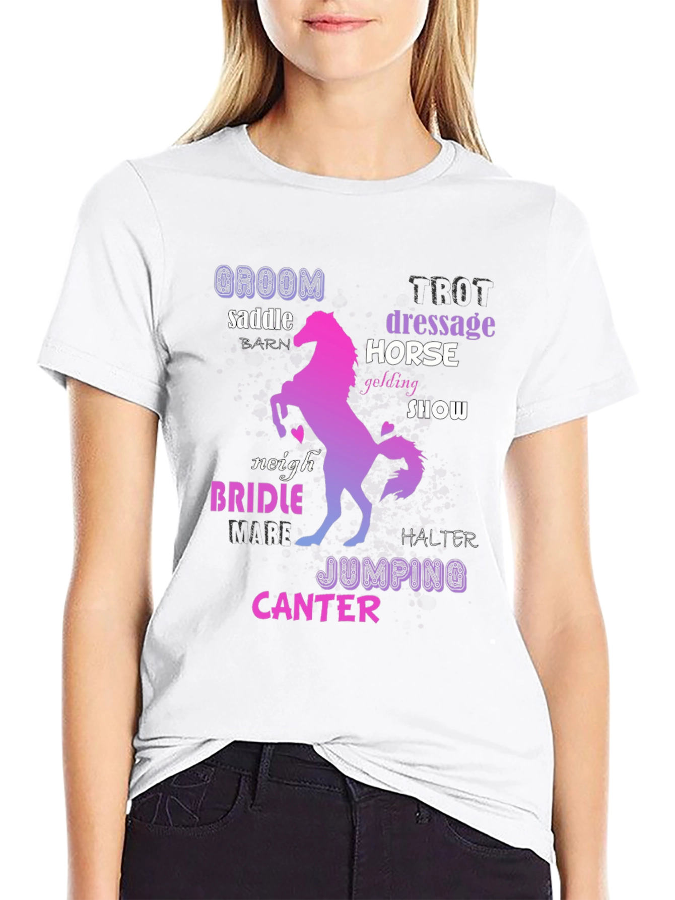 Black Equestrian Word Art T-Shirt view 9