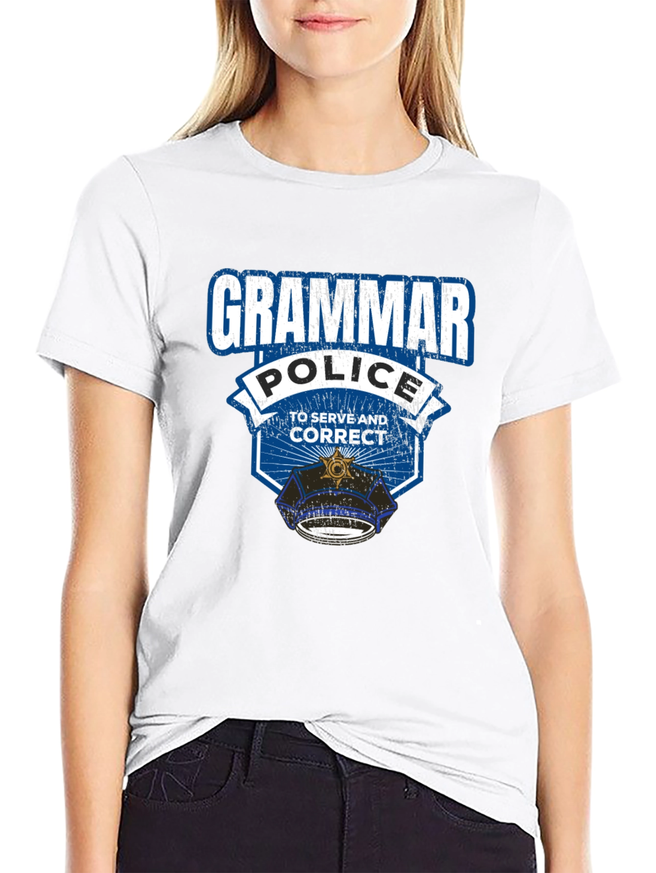 Black Grammar Police T-Shirt: To Serve and Correct view 9