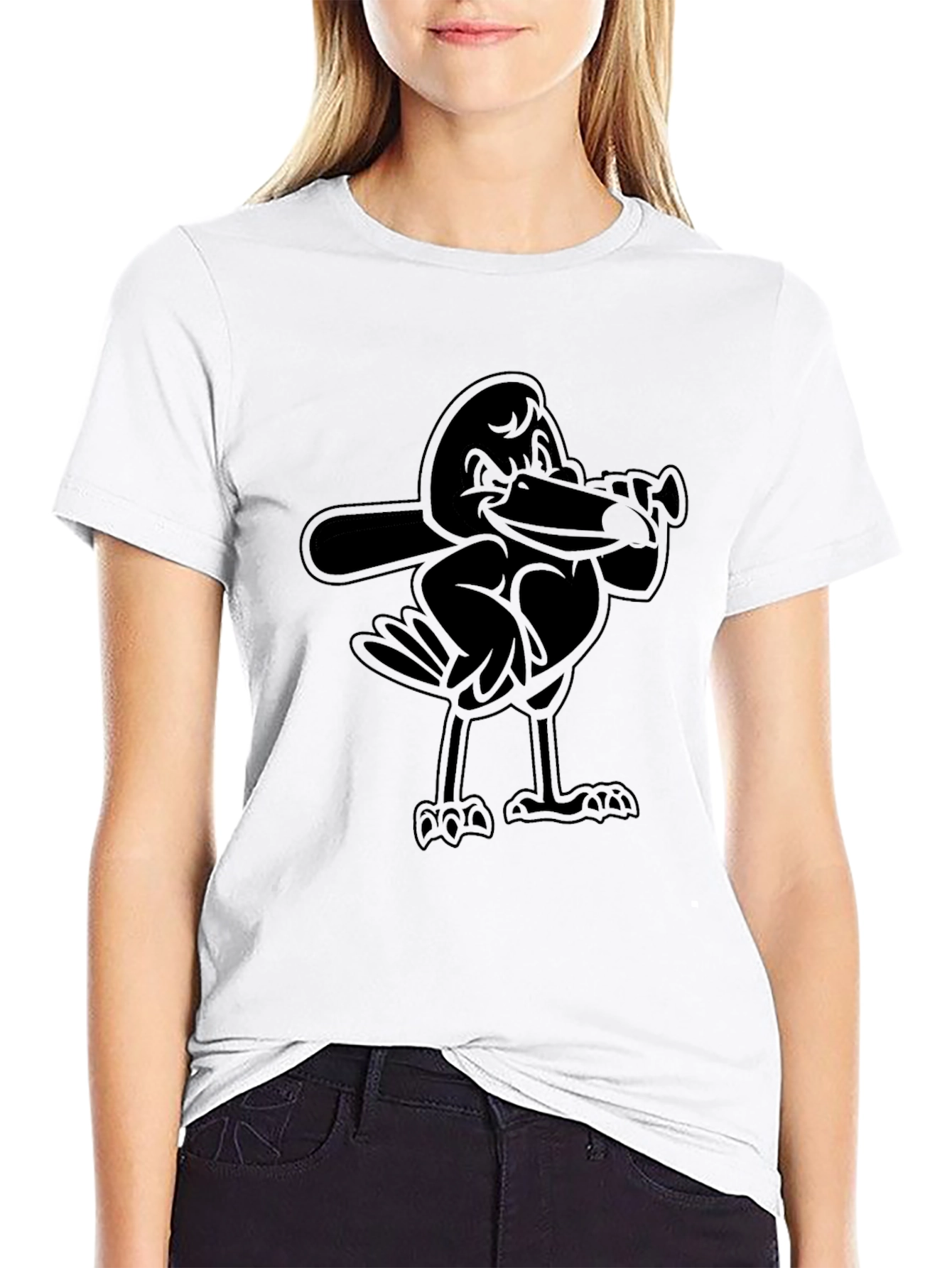 Black Cartoon Bird Baseball Player Black T-Shirt view 9