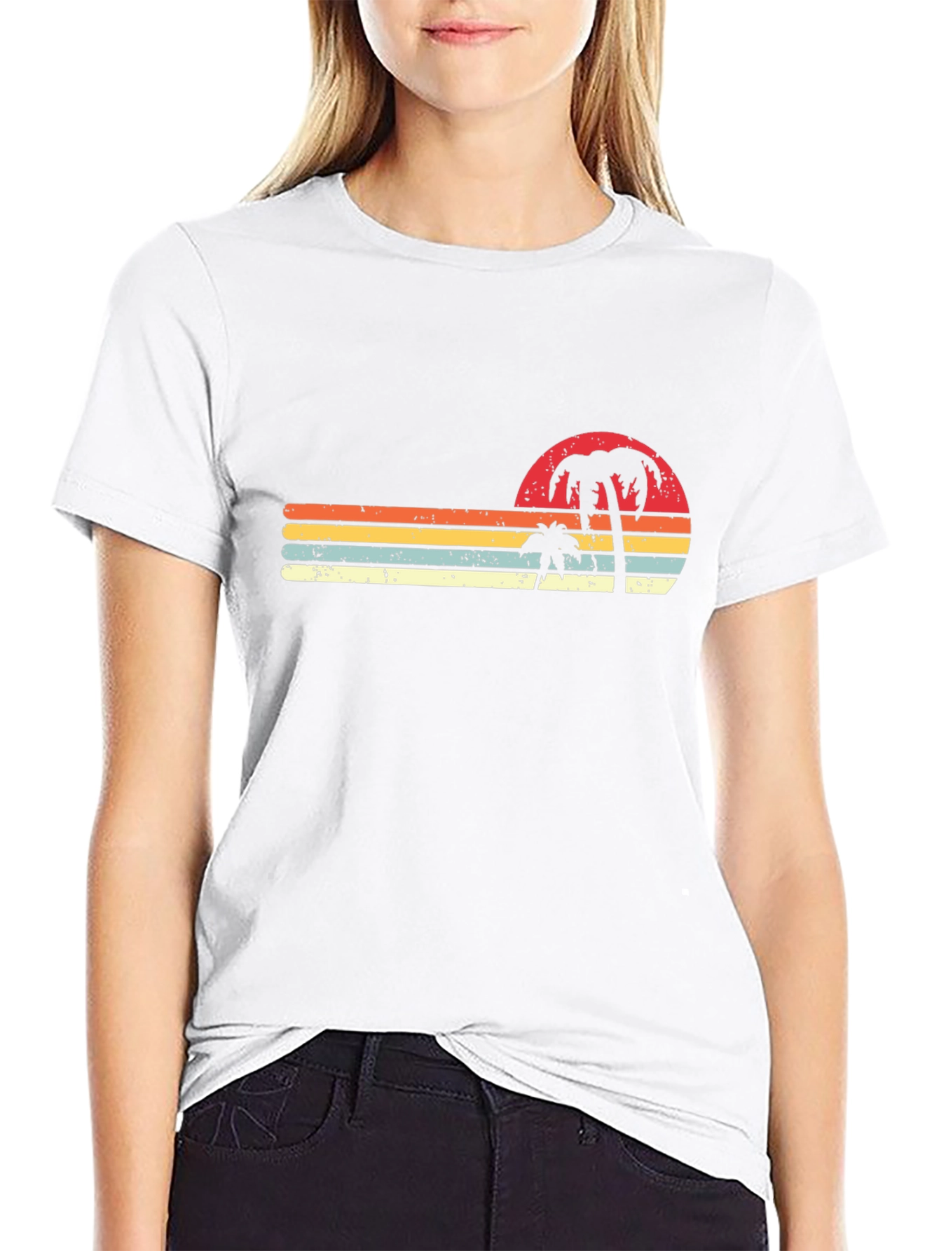 Black Retro Sunset Palm Tree T-Shirt view 9