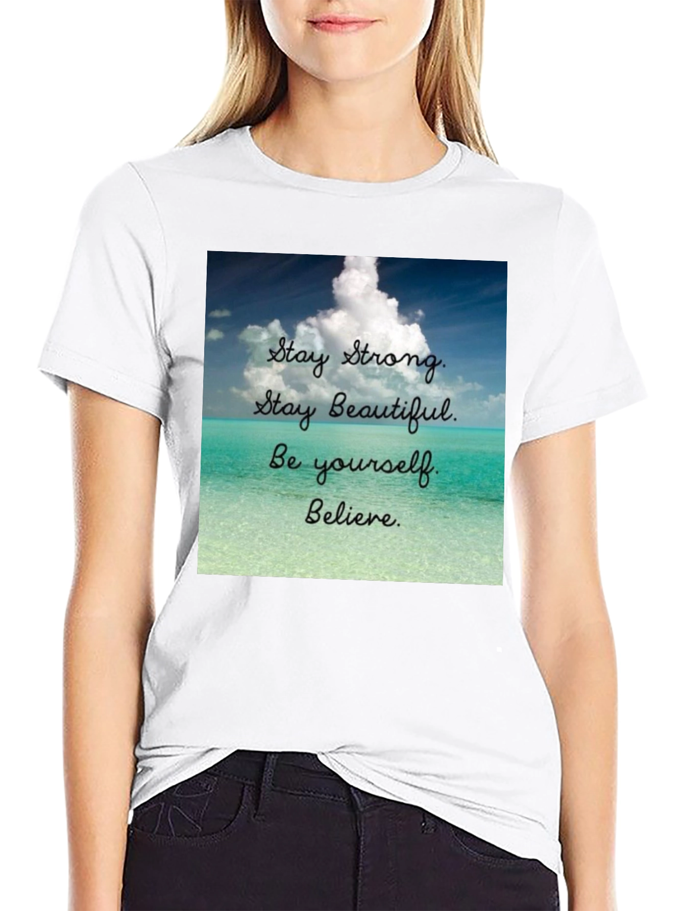 Black Inspirational T-Shirt: Stay Strong, Beautiful, and Believe view 9
