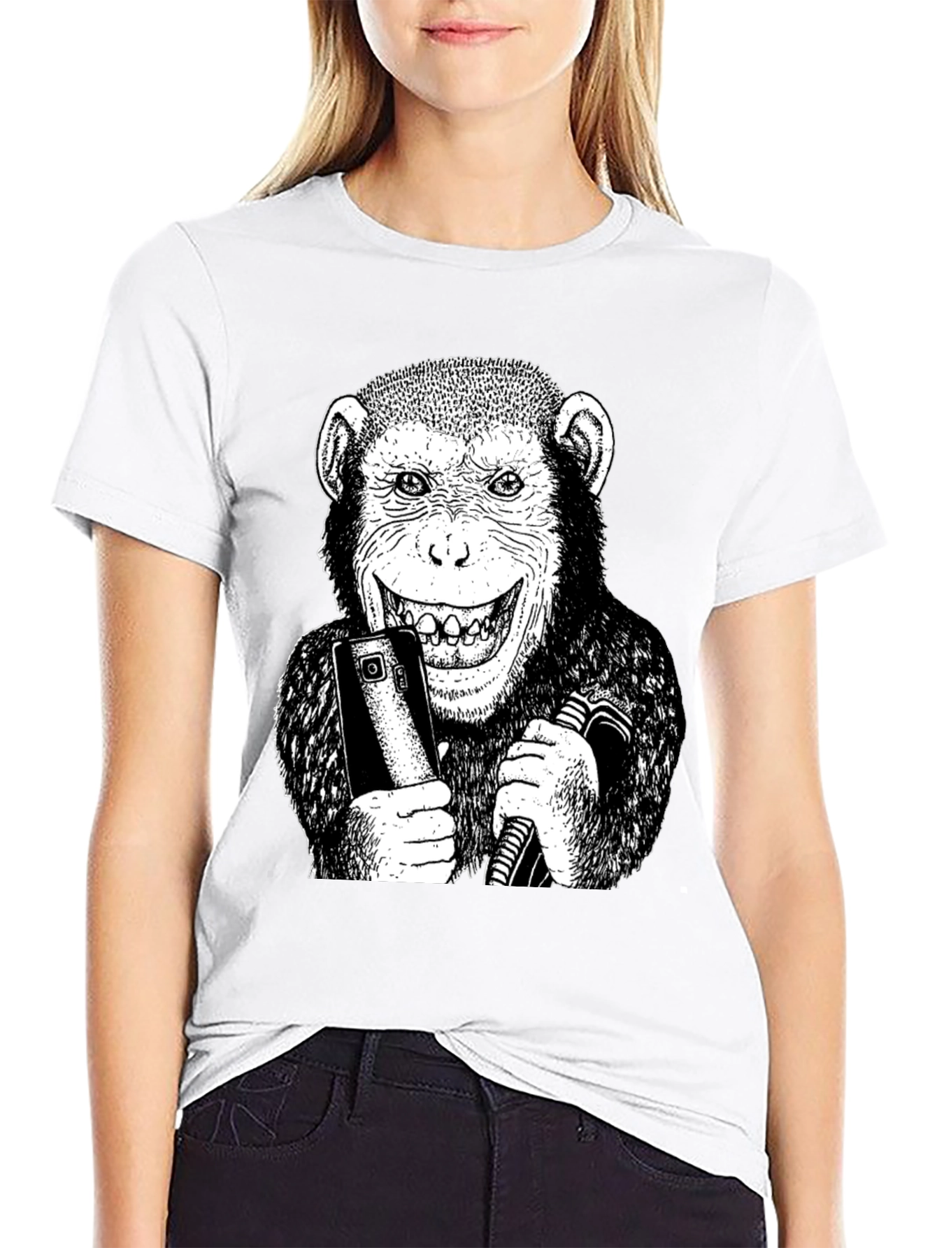 Black Monkey Selfie Graphic Tee - Black Cotton Blend T-Shirt view 9