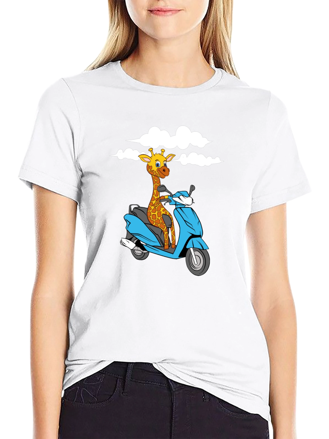 Black Giraffe on Scooter Graphic T-Shirt - Black view 9