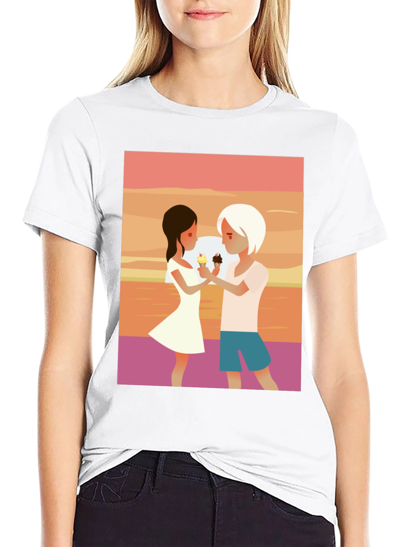 Black Couple Ice Cream Graphic T-Shirt - Unisex Casual Tee view 9