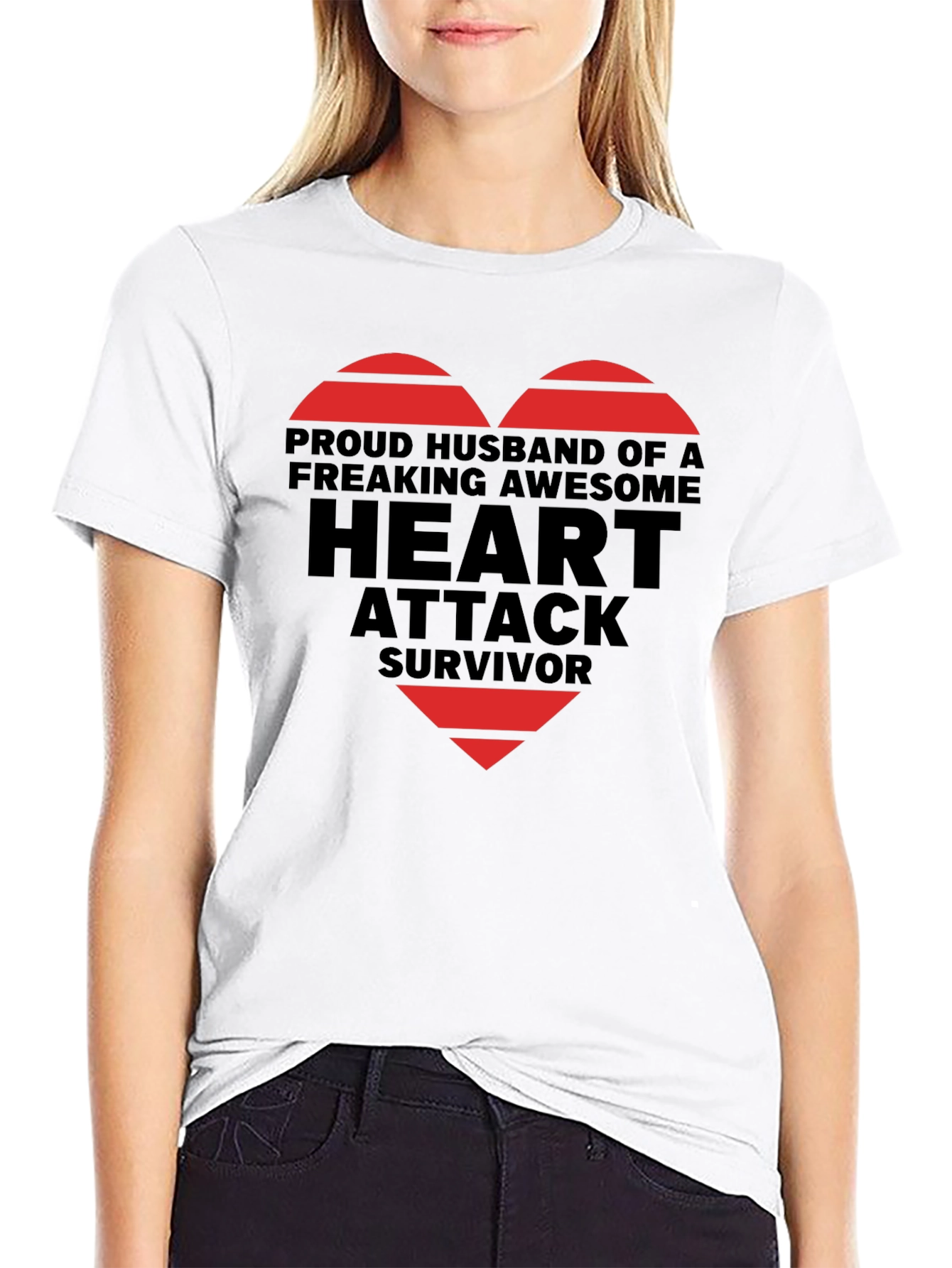 Black Proud Husband Heart Attack Survivor Graphic Tee view 9