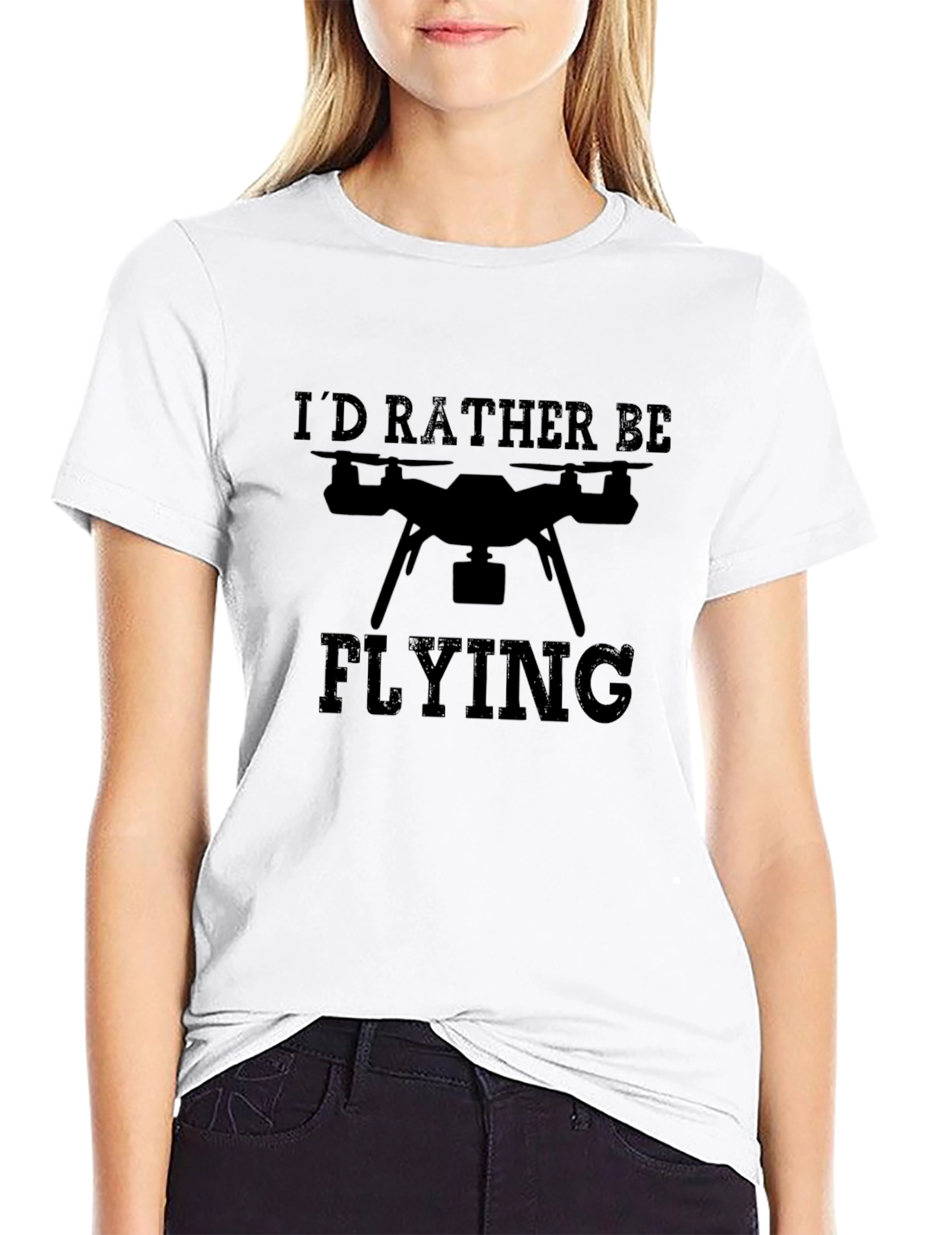 Black I'd Rather Be Flying Drone Graphic Tee view 9
