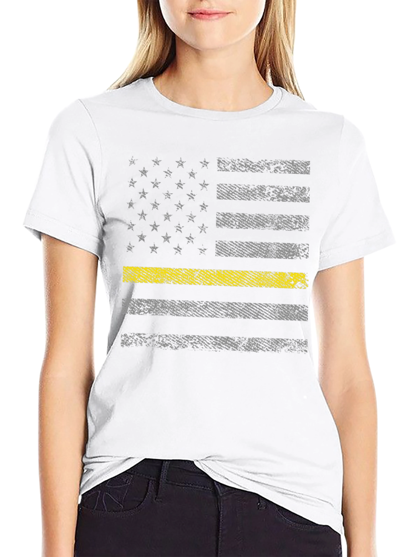 Black Thin Yellow Line Flag T-Shirt view 9