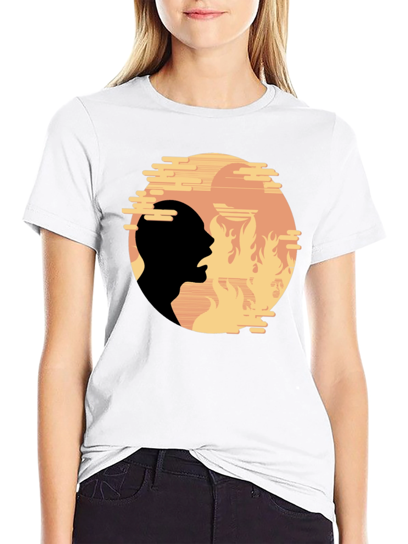 Black Fiery Silhouette Graphic Tee - Bold Statement Shirt view 9