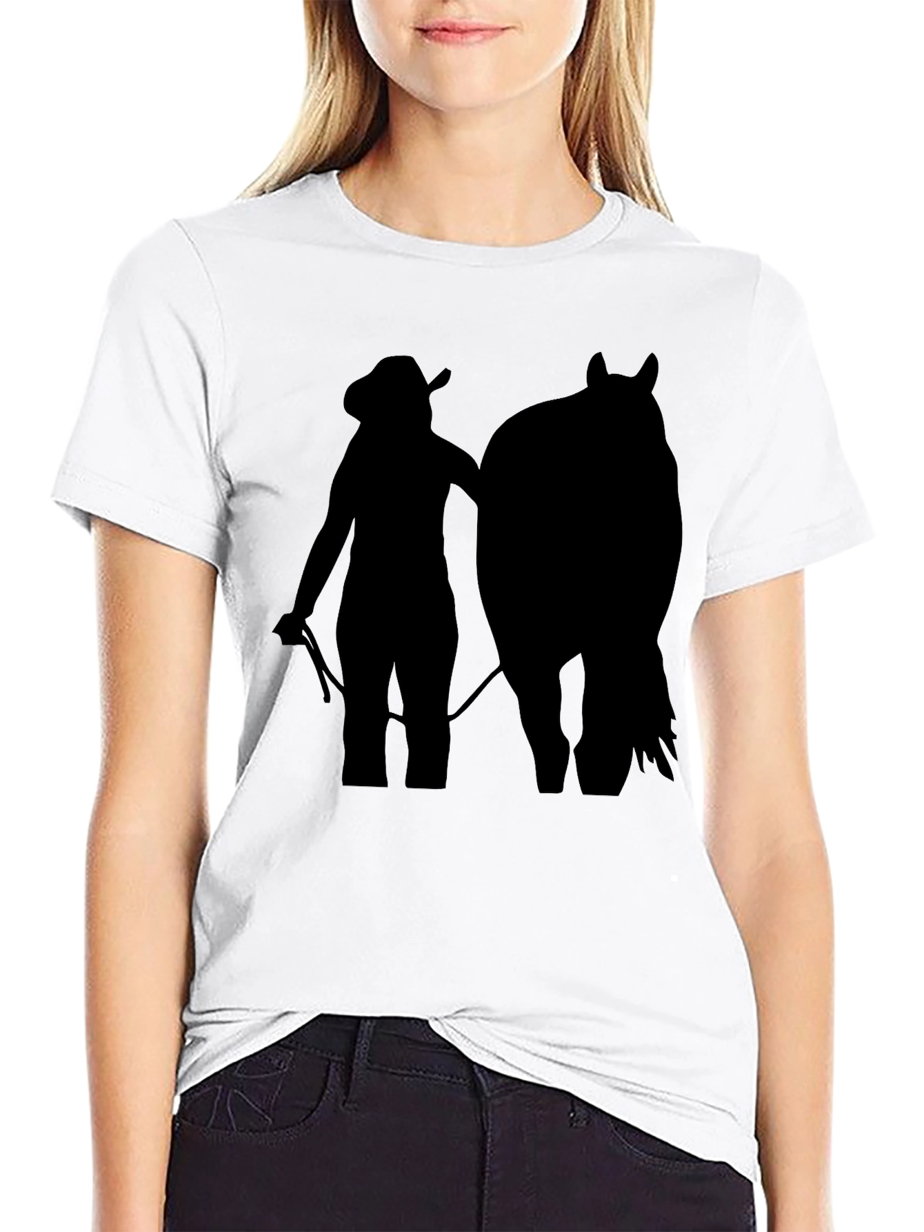 Black Cowgirl & Horse Silhouette Tee - Black Unisex T-Shirt view 9