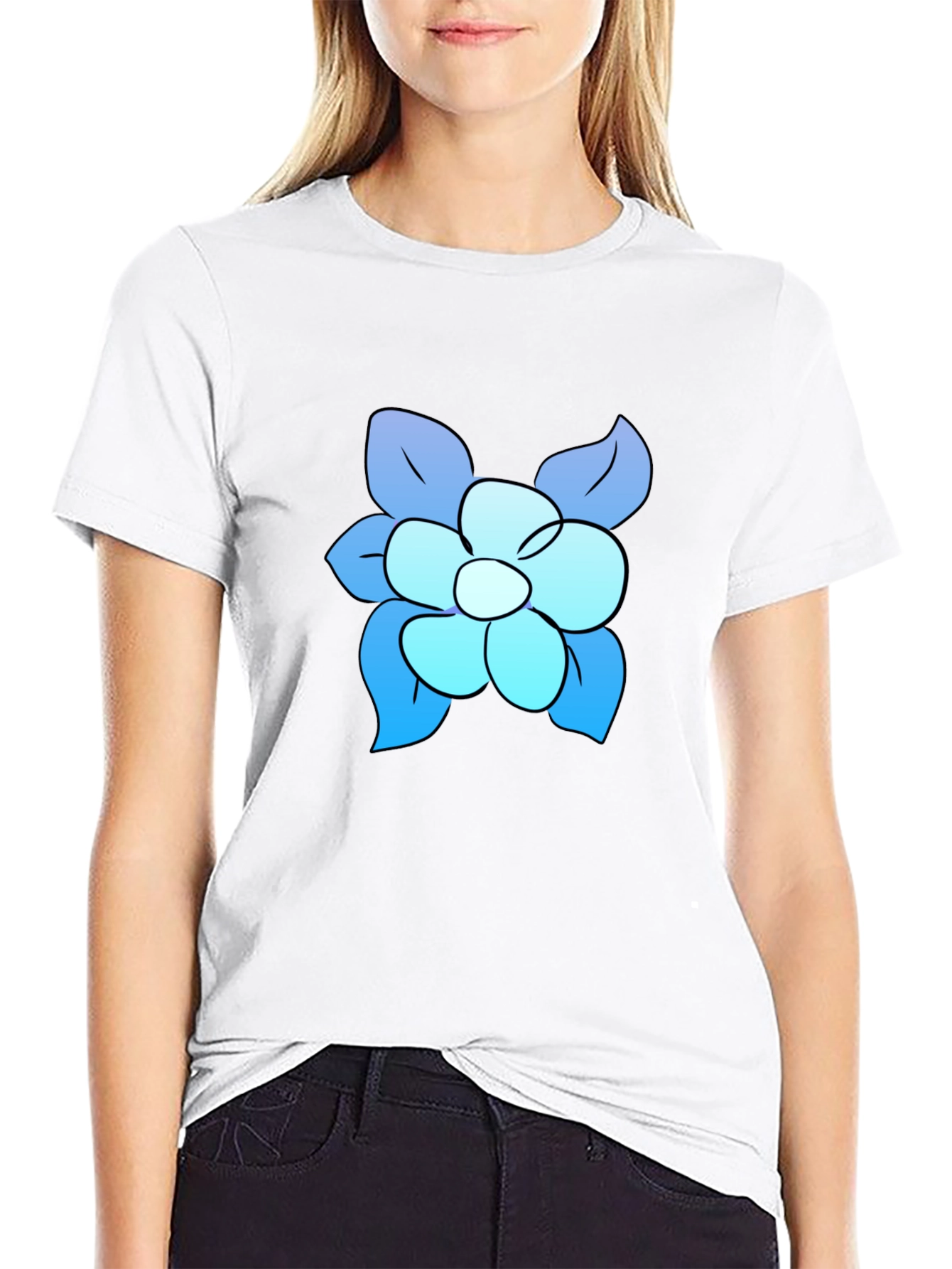 Black Blue Flower Graphic Tee - Casual Comfort view 9