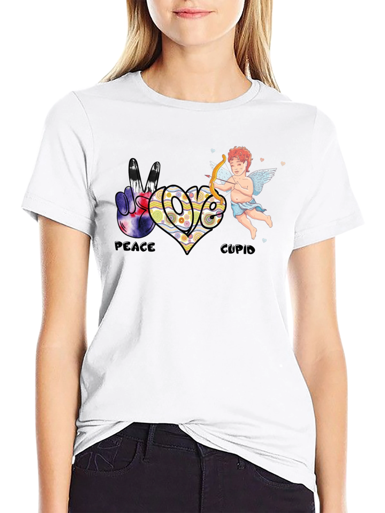 Black Peace Love Cupid T-Shirt view 9