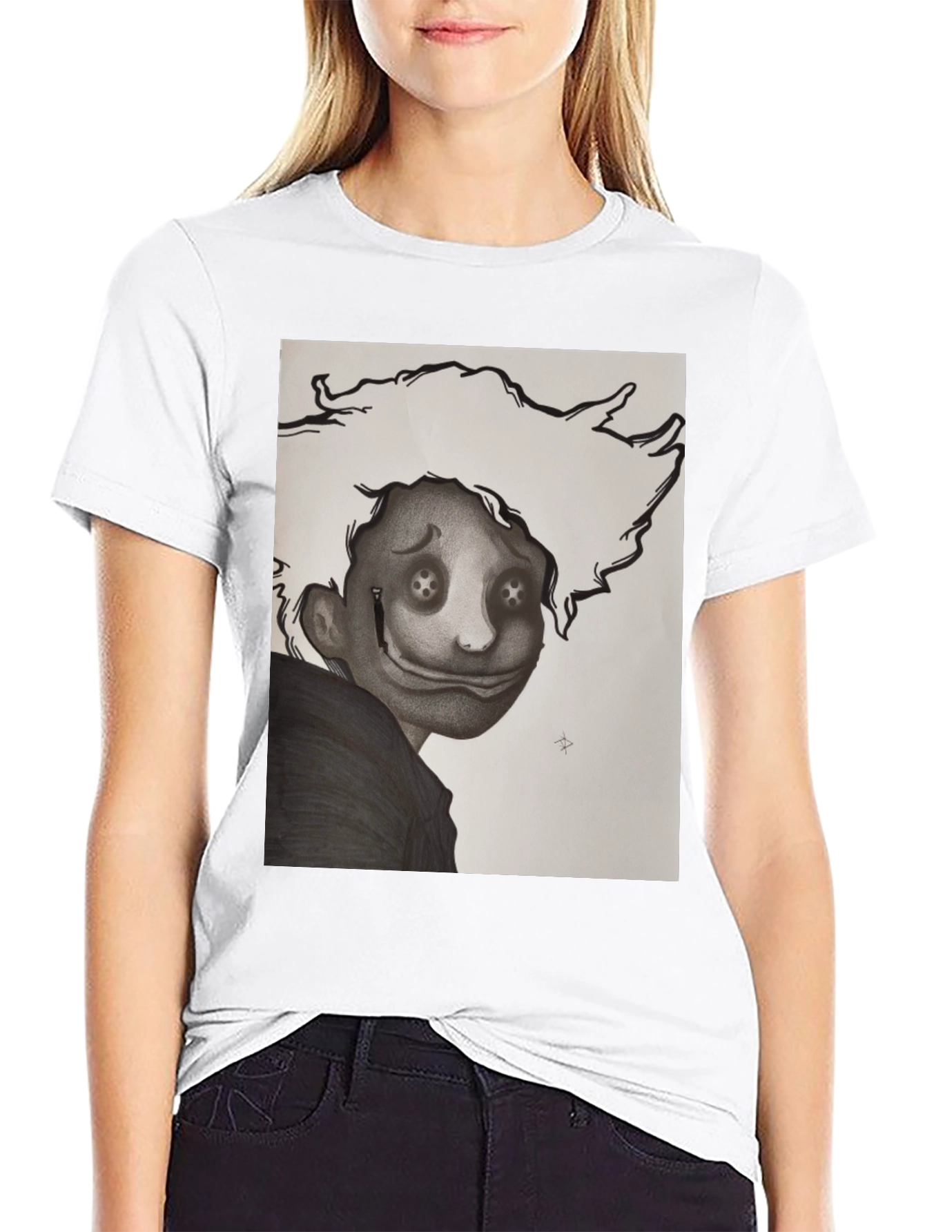 Black Creepy Cartoon Graphic T-Shirt view 9