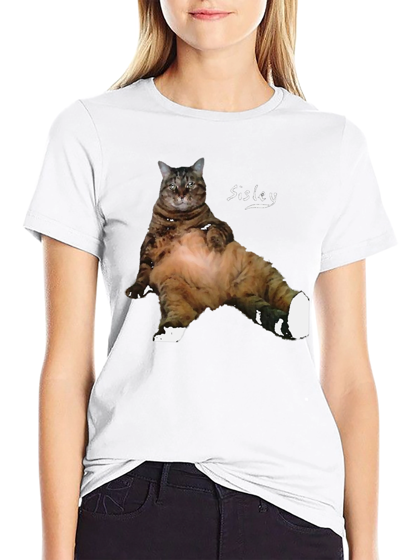 Black Funny Cat T-Shirt - Sisley Cat Design view 9