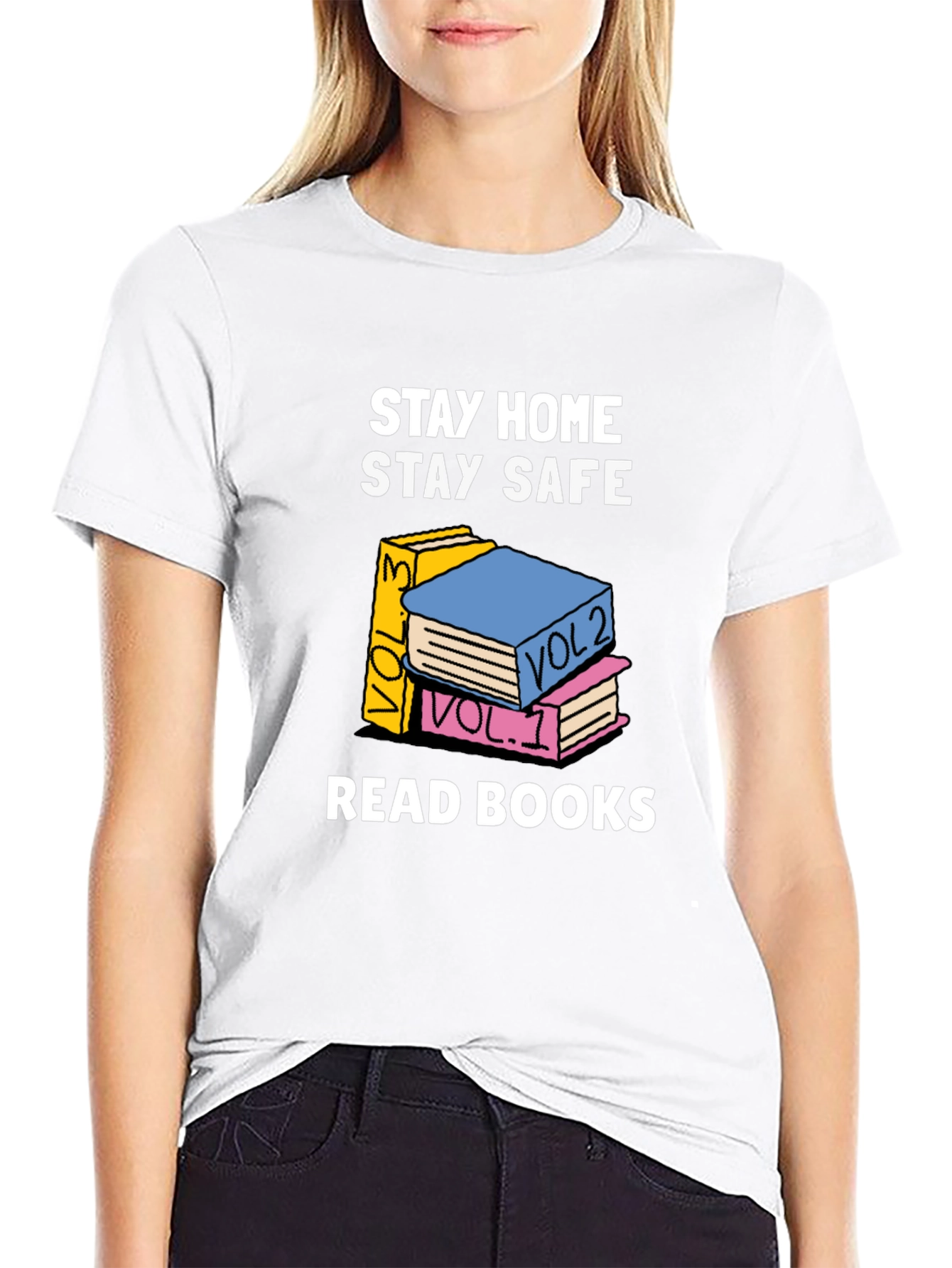 Black Stay Home, Stay Safe, Read Books Graphic T-Shirt view 9