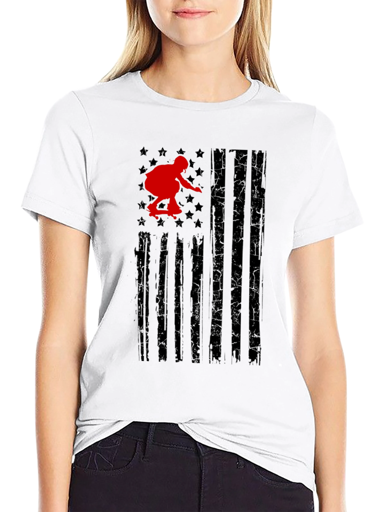 Black Skateboarder American Flag Graphic Tee view 9