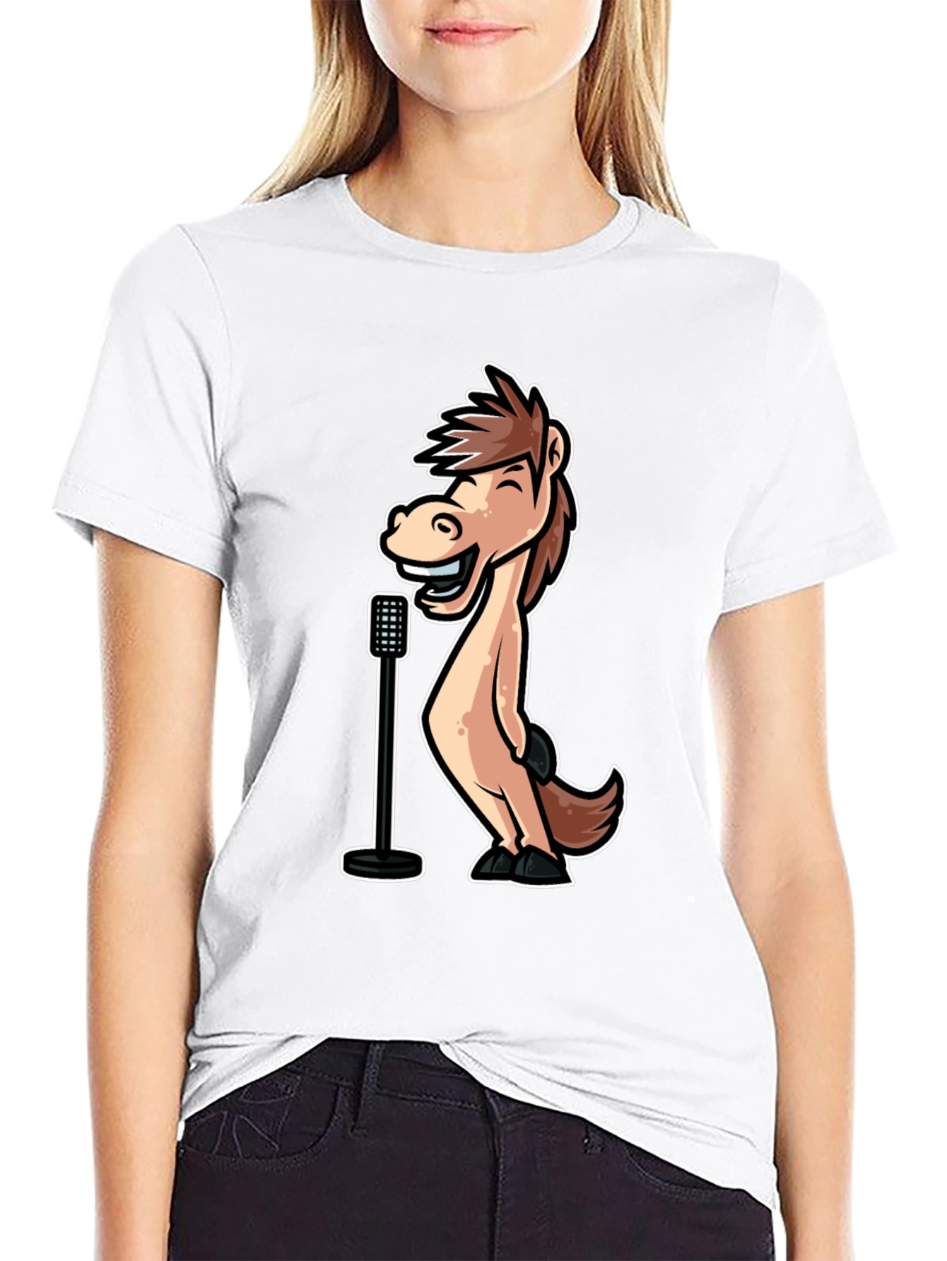 Black Funny Horse Singer Graphic Tee - Black Cotton T-Shirt view 9