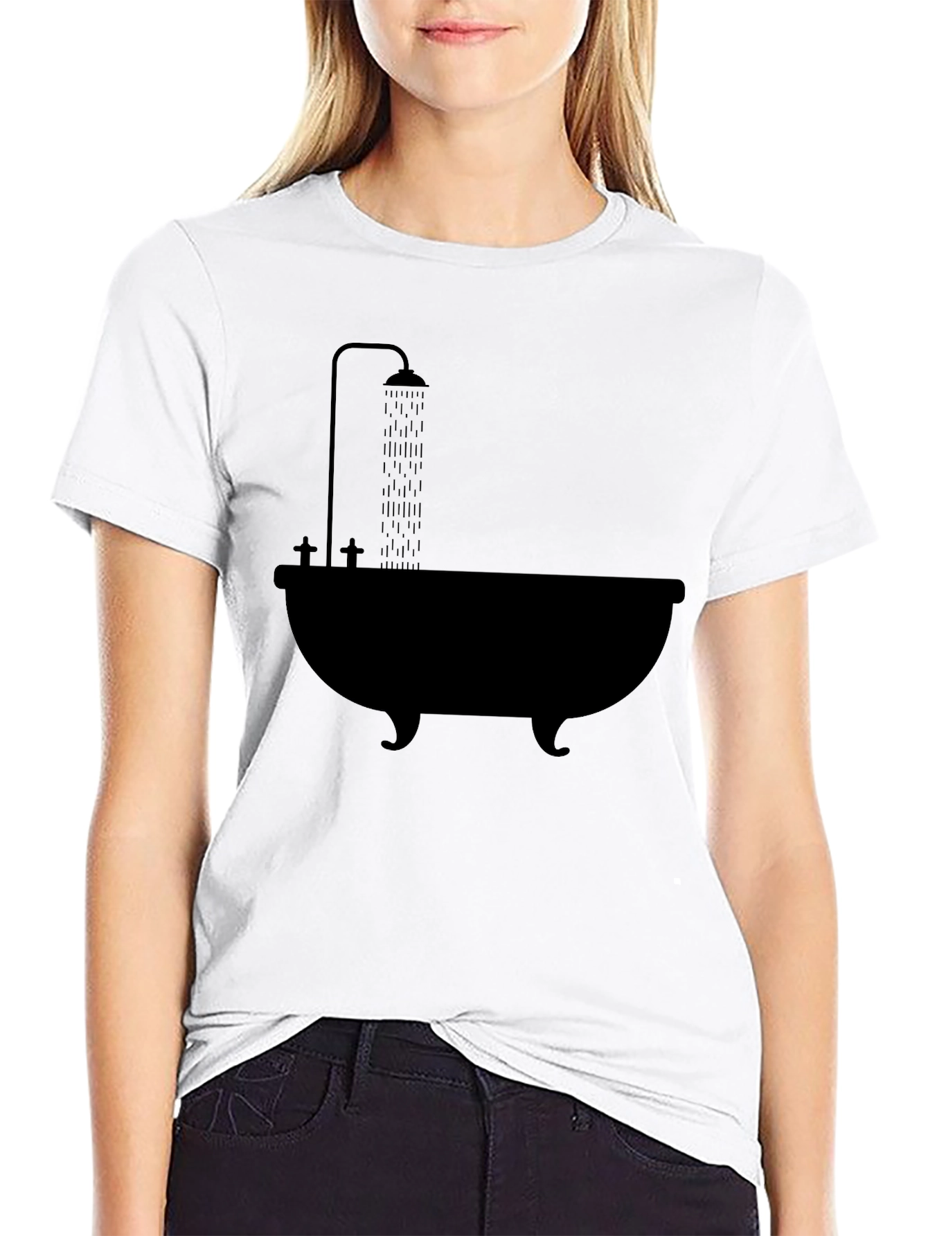 Black Bathtub Shower Graphic T-Shirt view 9