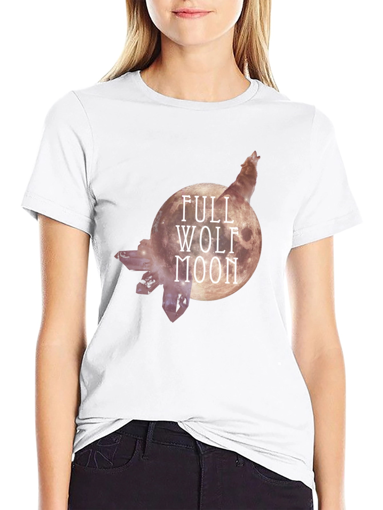 Black Full Wolf Moon Graphic Tee - Black Cotton Blend view 9