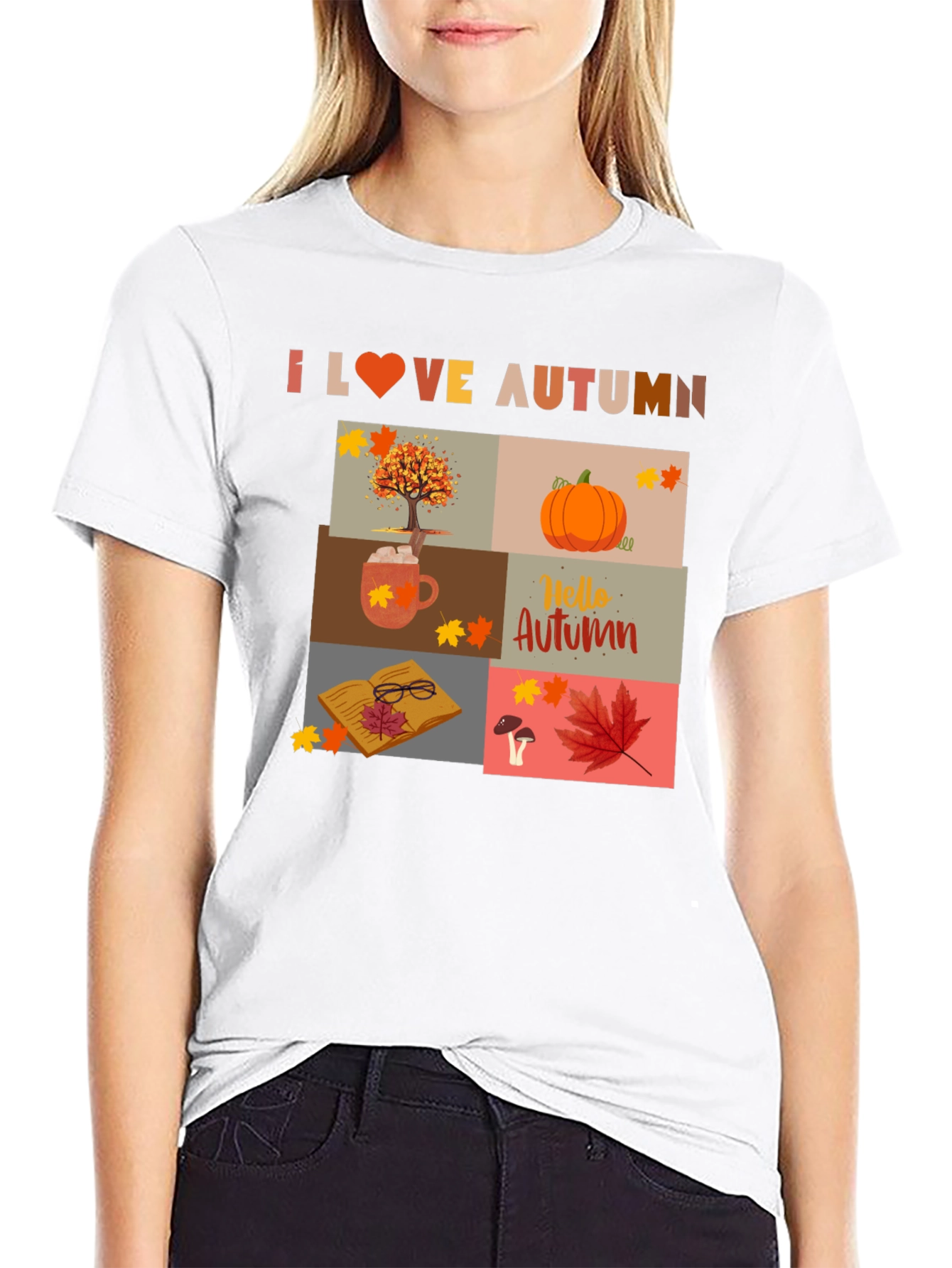 Black I Love Autumn Collage T-Shirt view 9