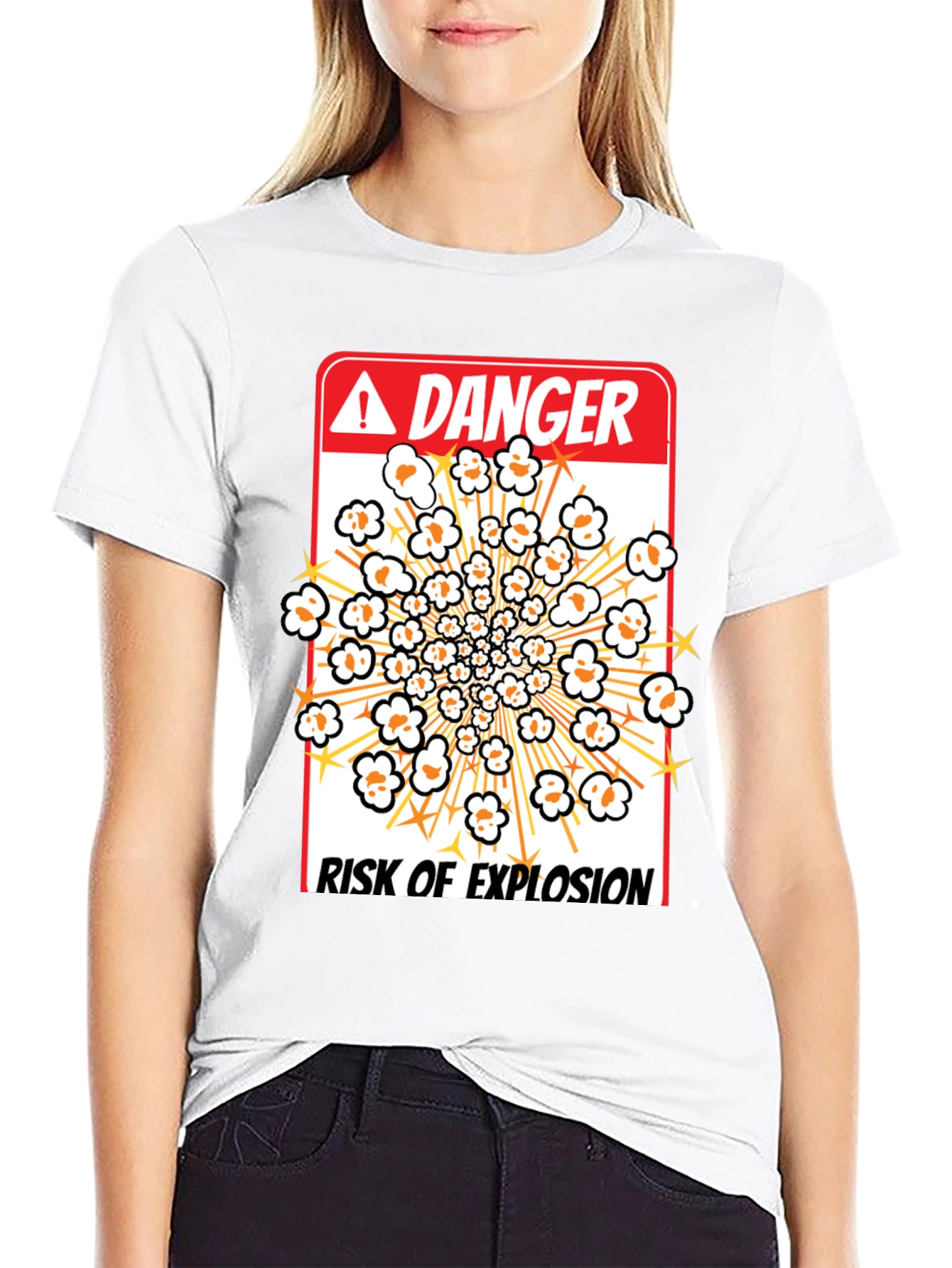 Black Danger Risk Of Explosion Popcorn T-Shirt view 9