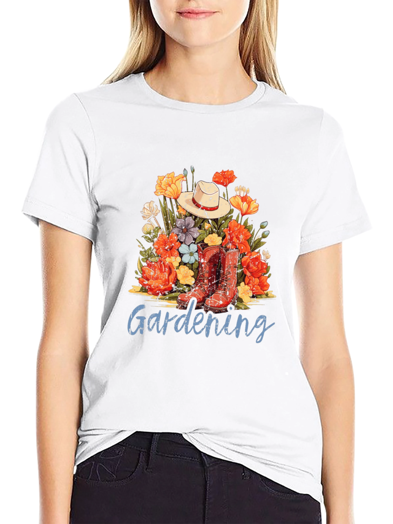 Black Gardening T-Shirt with Floral Design view 9