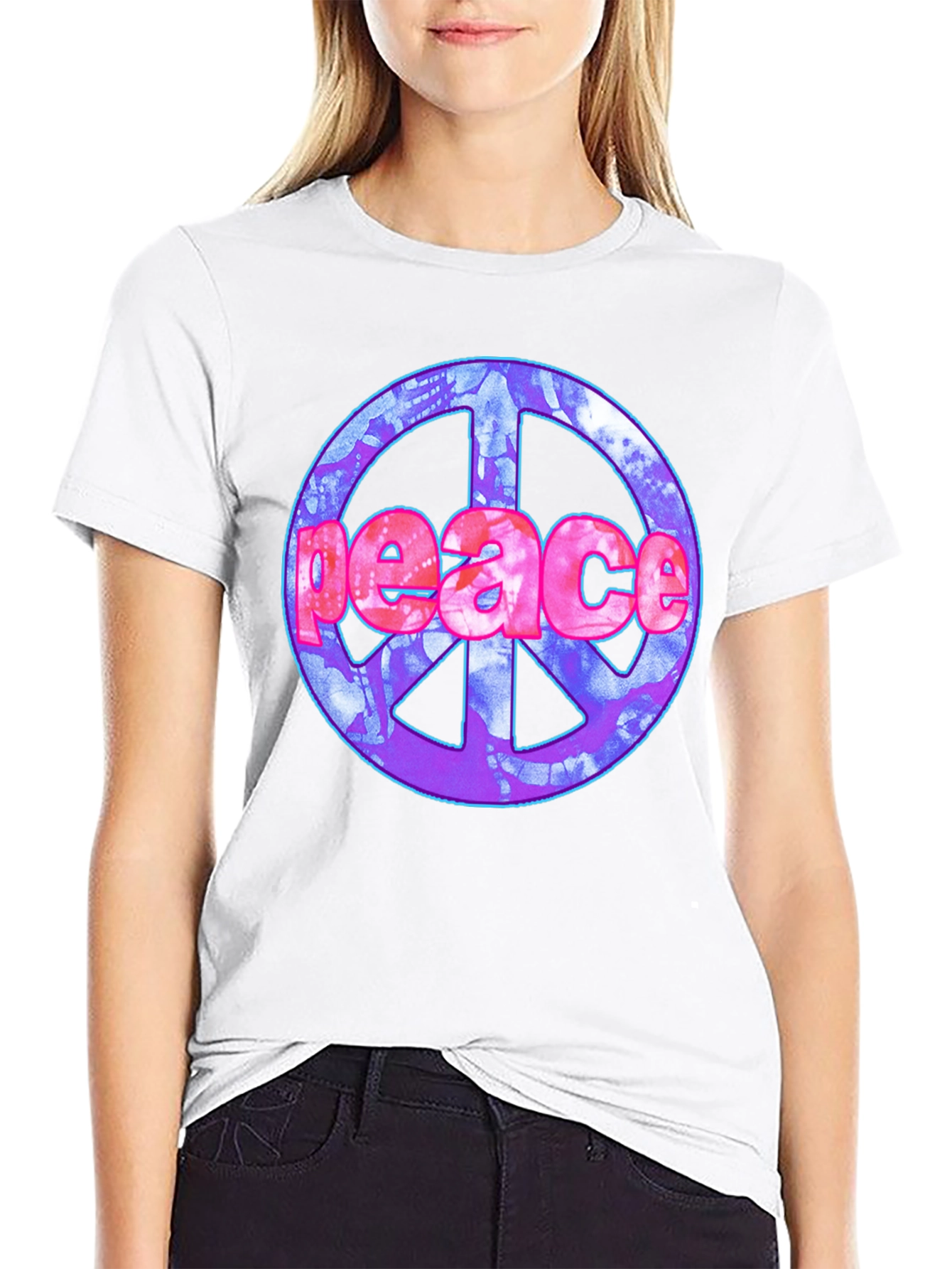 Black Peace Sign Graphic T-Shirt - Black Cotton Blend view 9