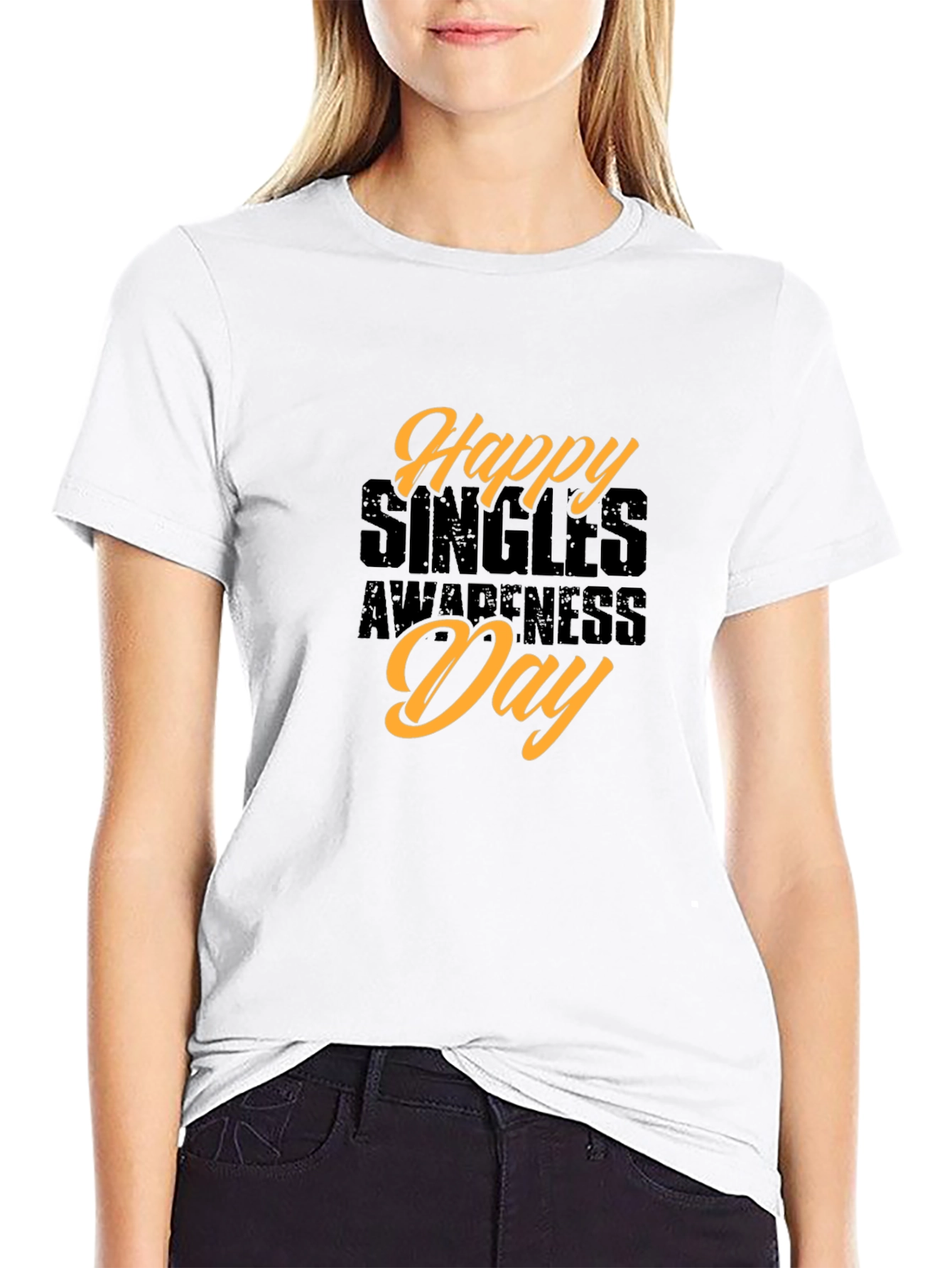 Black Happy Singles Awareness Day T-Shirt Black view 9