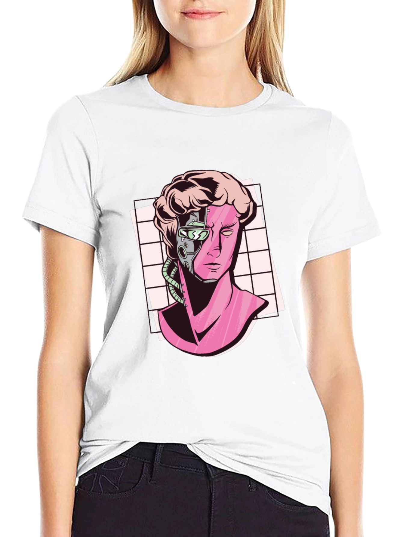 Black Cyberpunk Statue Graphic Tee - Modern Art view 9